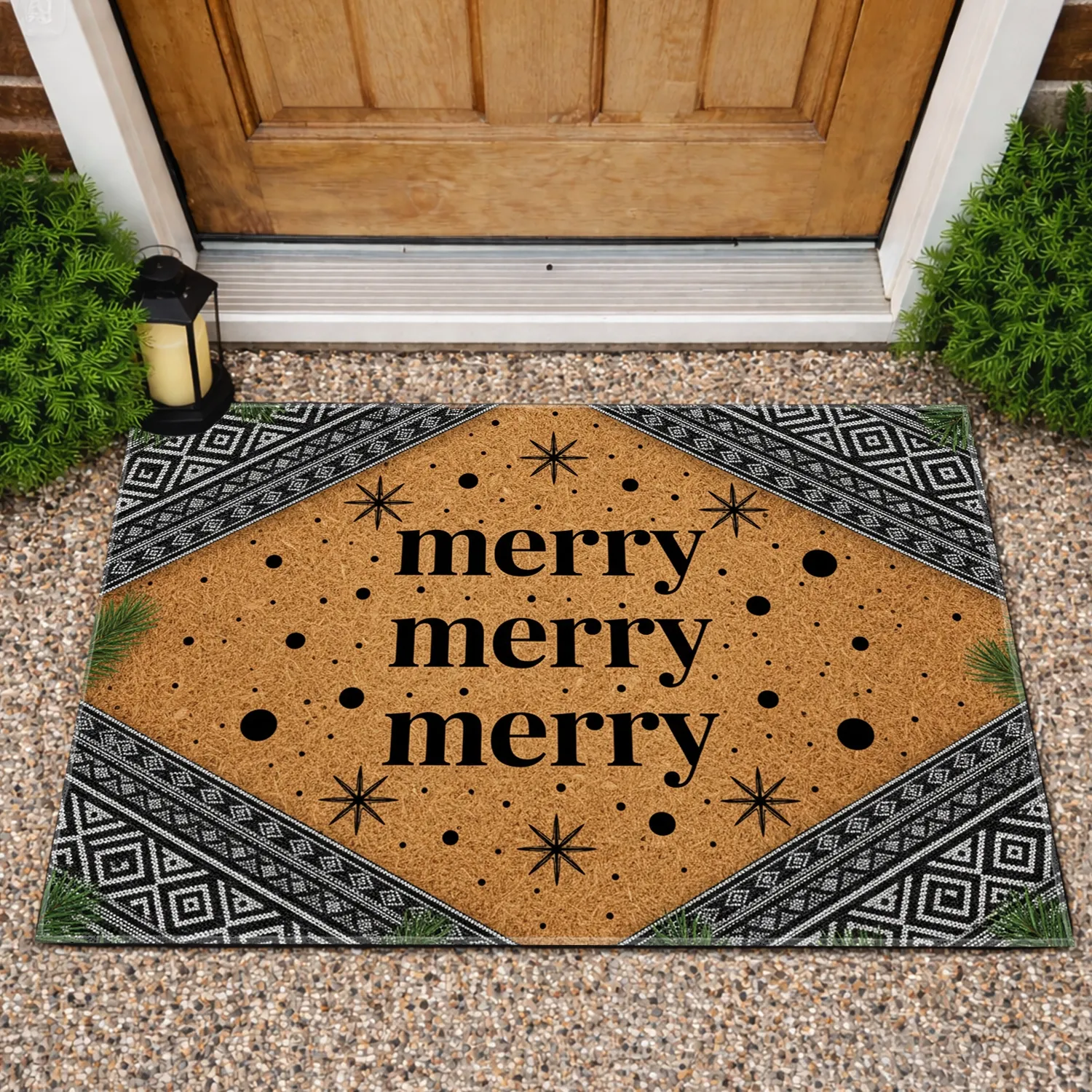 Merry Merry Merry Snowflakes Pinecones - Christmas Home Decor Gift Doormat - 1