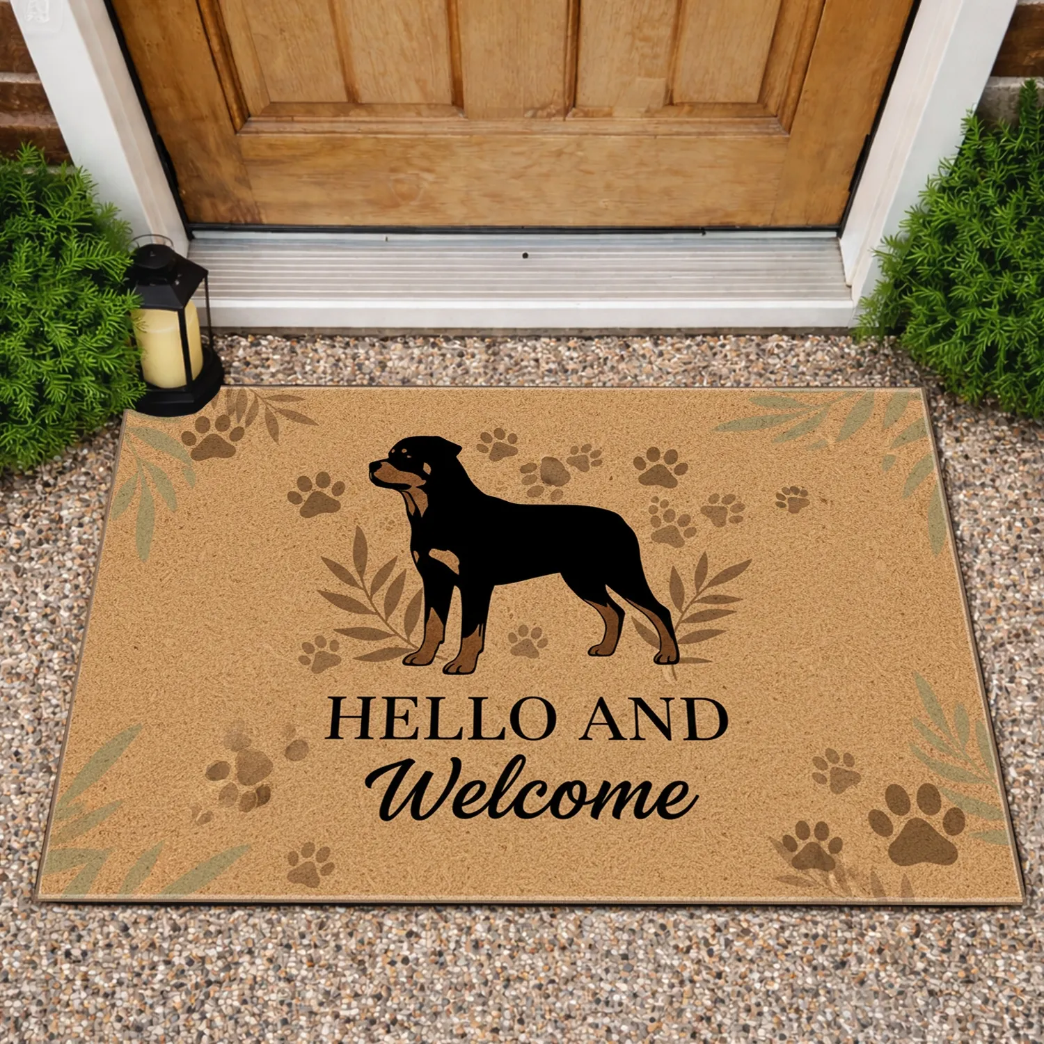 Black Dog Silhouette Welcome Text - Home Decor Gift for Dog Lover Doormat - 1