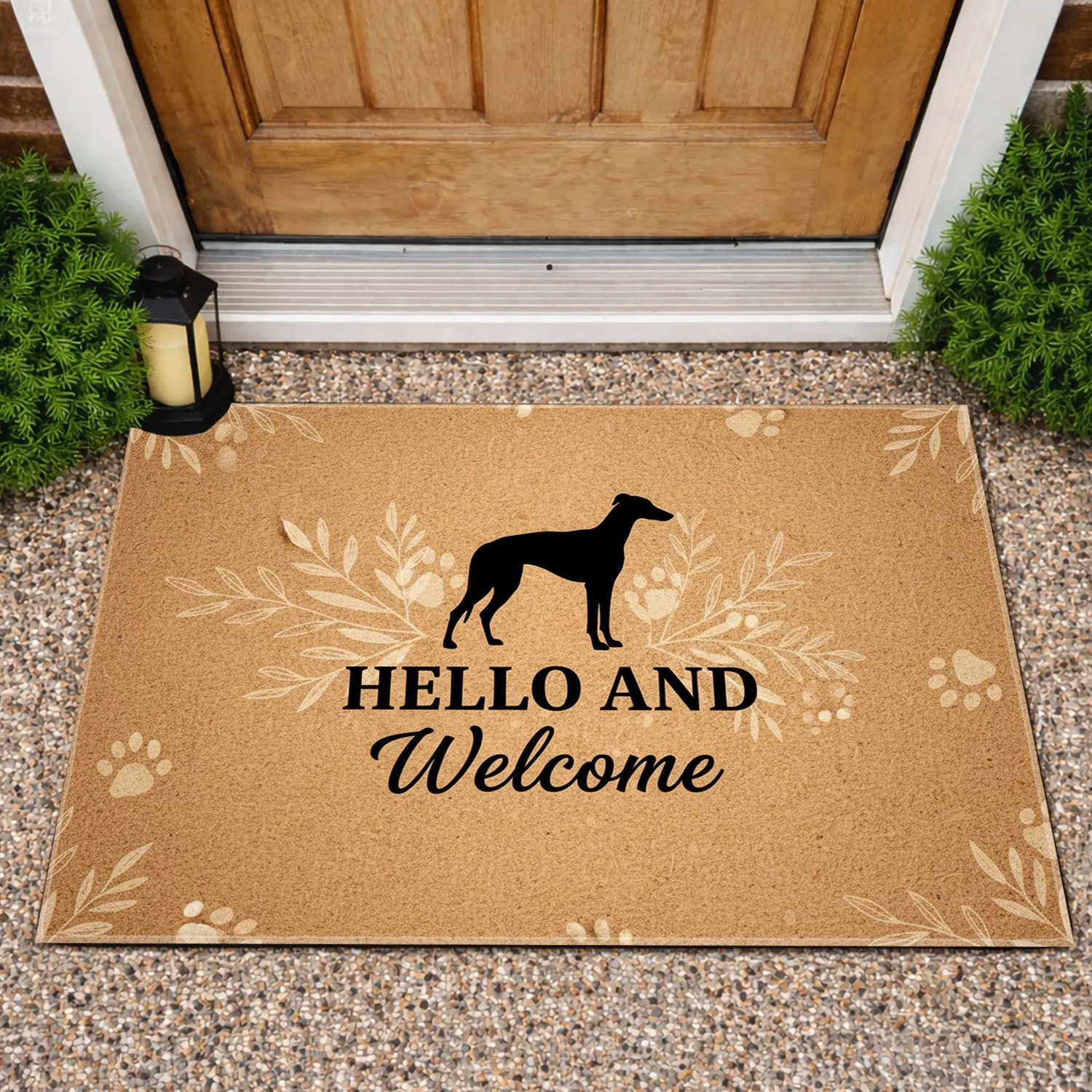 Greyhound Dog Silhouette 'Hello Welcome' - Home Decor Gift for Dog Lover Doormat - 1