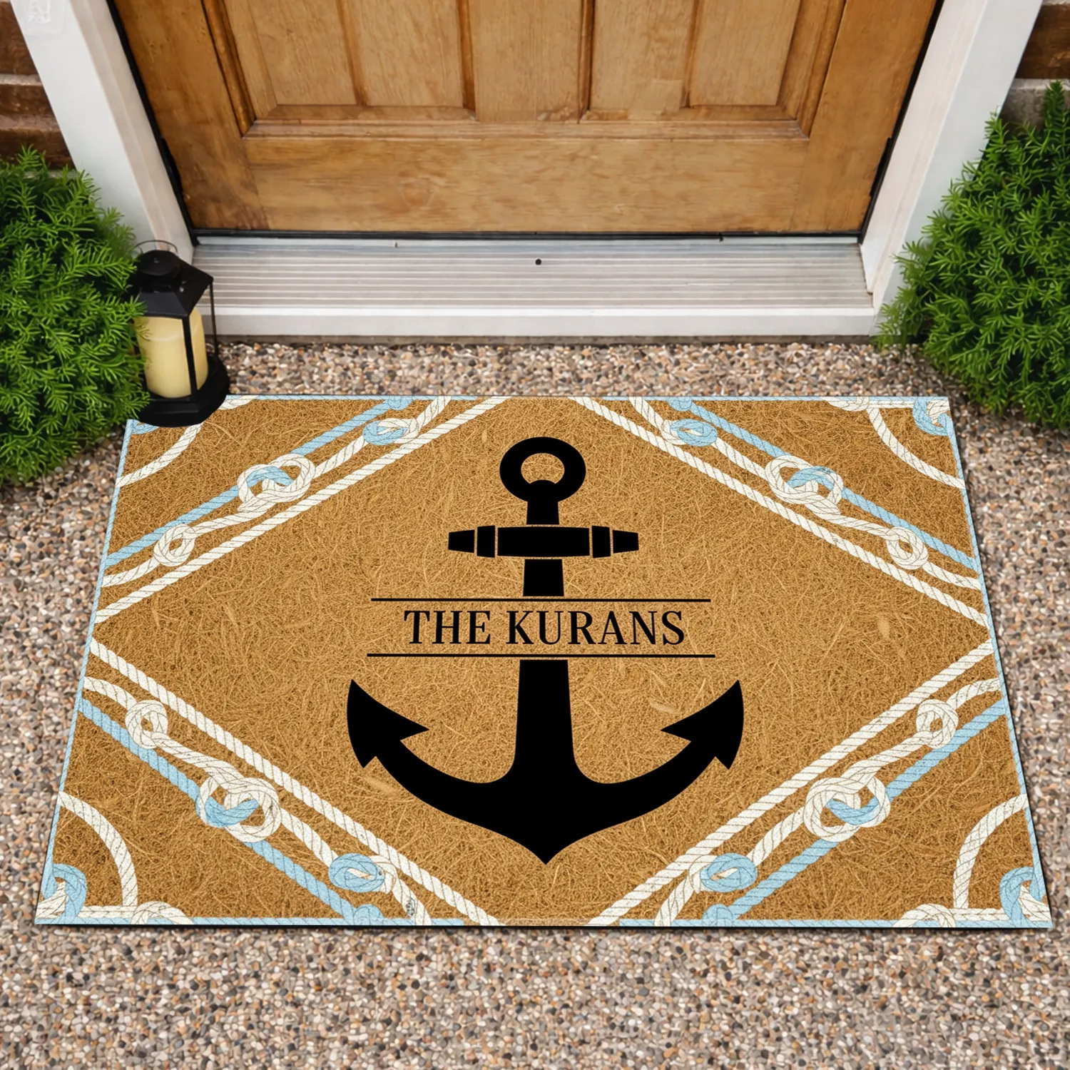 Ship Anchor Nautical Rope Coastal Living Gift Custom Family Name Doormat - 1