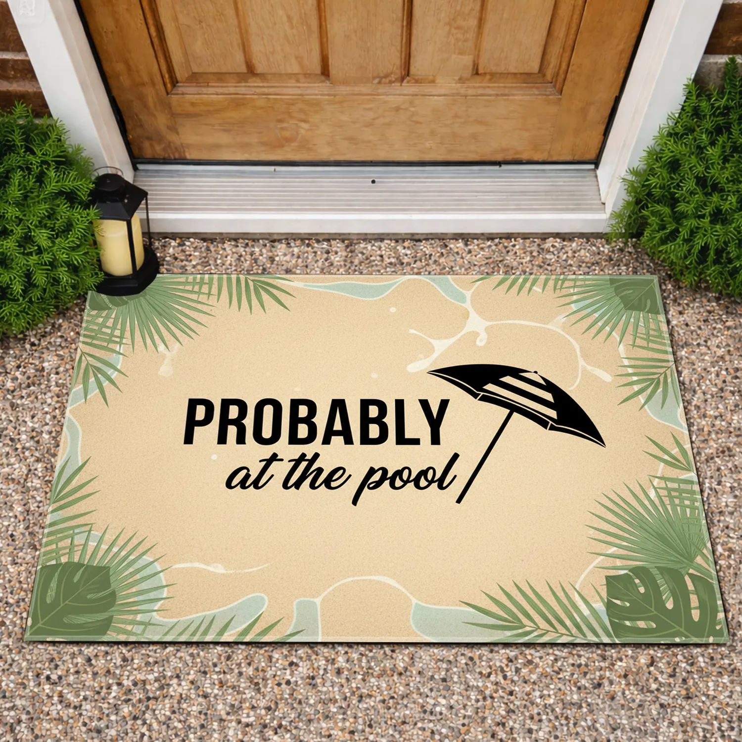 Probably At The Pool Umbrella Tropical Foliage - Summer Fun Gift for Pool Lover Doormat - 1