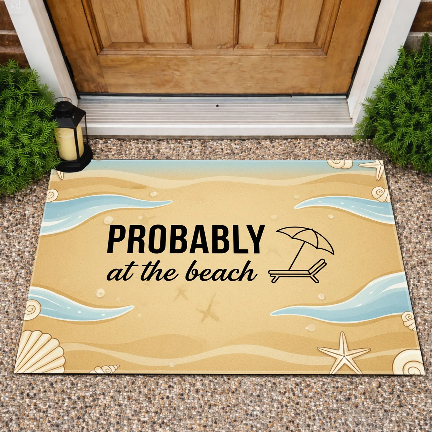 Beach Umbrella Lounge Chair Probably At The Beach - Beach Life Decor Doormat - 1