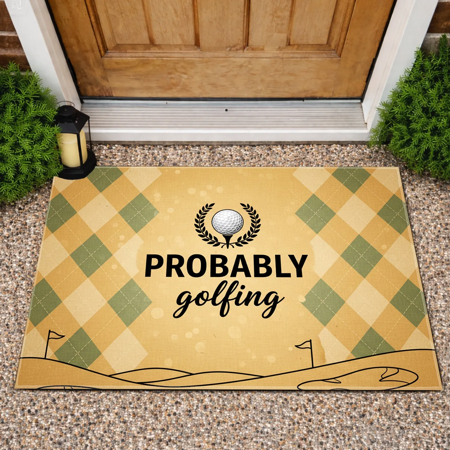 Golf Ball Tee Probably Golfing Laurel Wreath - Golf Lover Home Decor Gift for Dad Doormat - 1