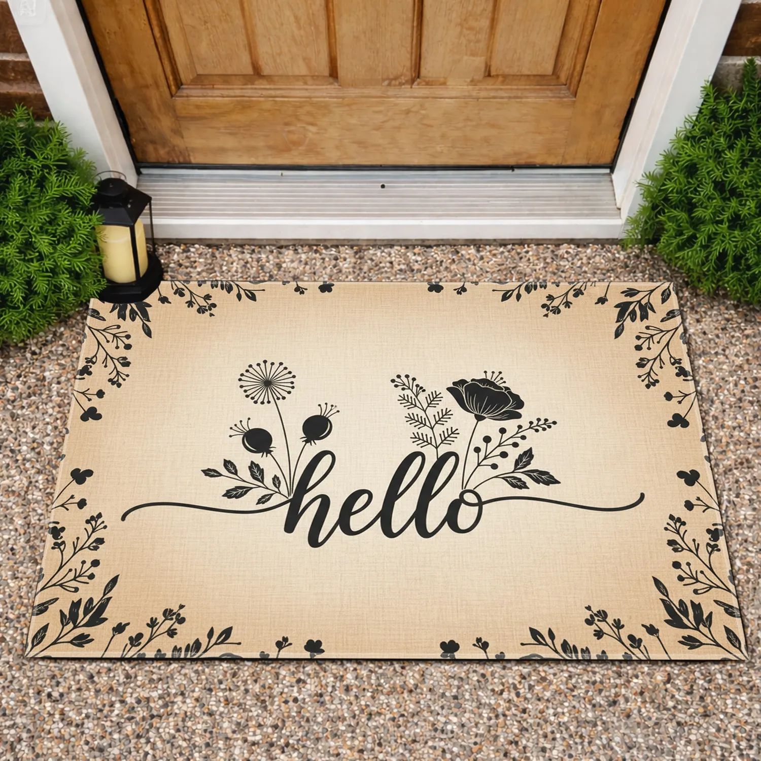 Hello Floral Botanical Dandelion Poppy - Welcome Home Decor Gift Doormat - 1