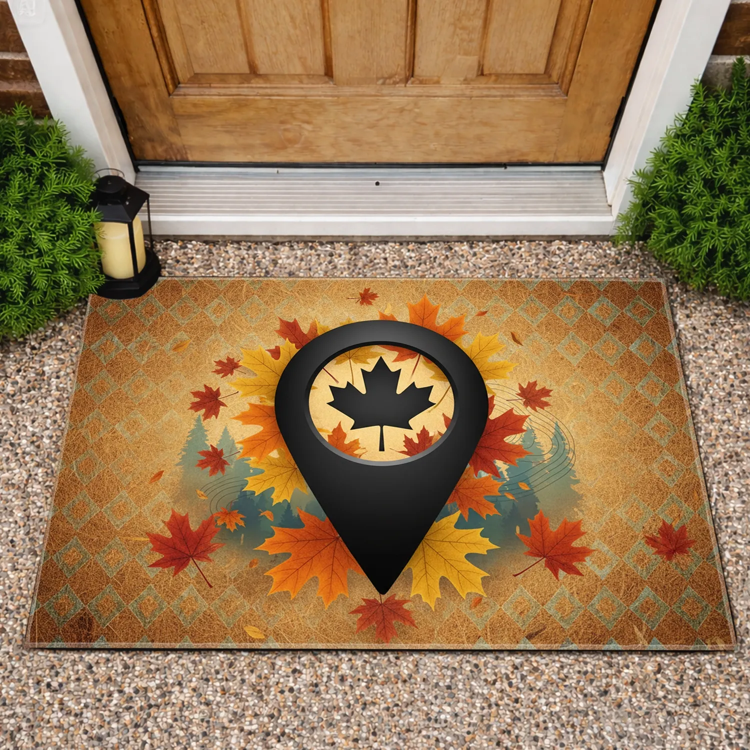 Maple Leaf Map Pin Autumn Leaves Landscape - Canadian Fall Home Decor Gift Doormat - 1