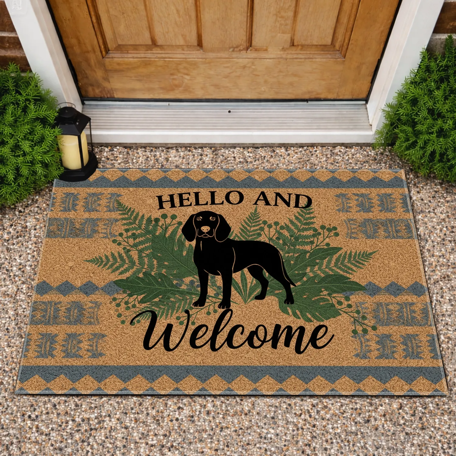Hound Dog Welcome Botanical Ferns Diamond Accents - Home Decor Gift Doormat - 1