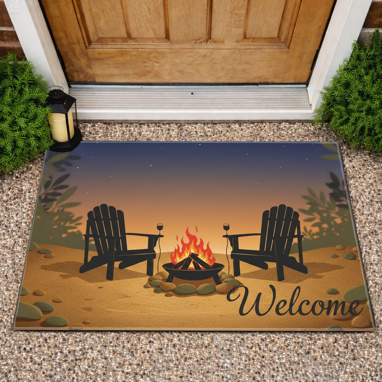 Adirondack Chairs Fire Pit Welcome - Outdoor Living Home Decor Gift Doormat - 1