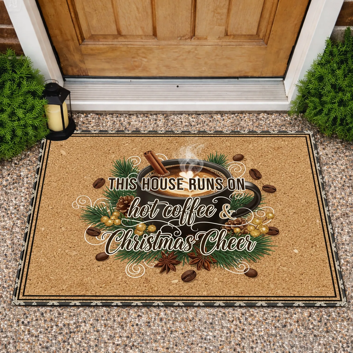 THIS HOUSE RUNS ON Coffee Christmas Cheer - Winter Holiday Home Decor Doormat - 1