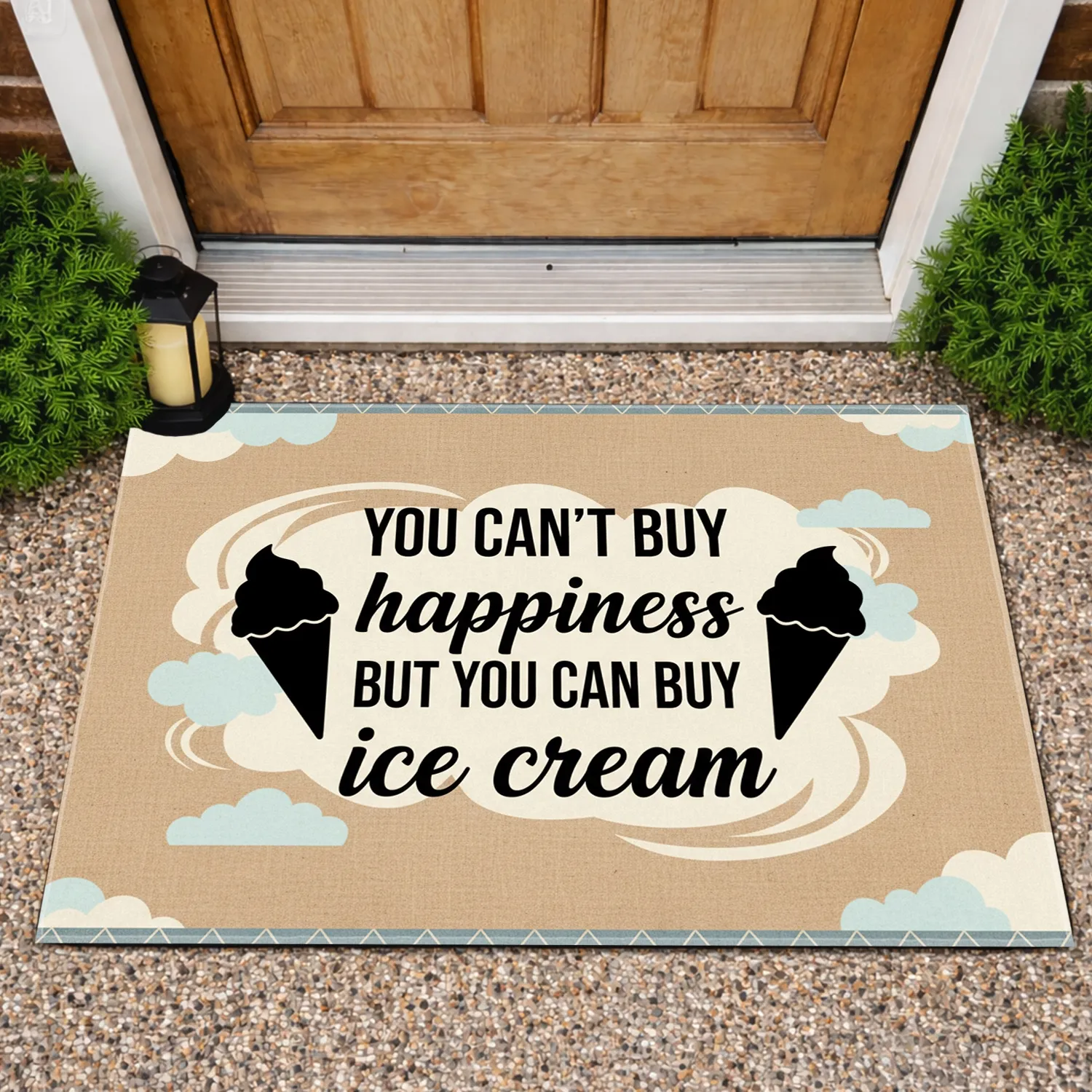Ice Cream Happiness Quote Cones - Sweet Treat Home Decor Gift Doormat - 1