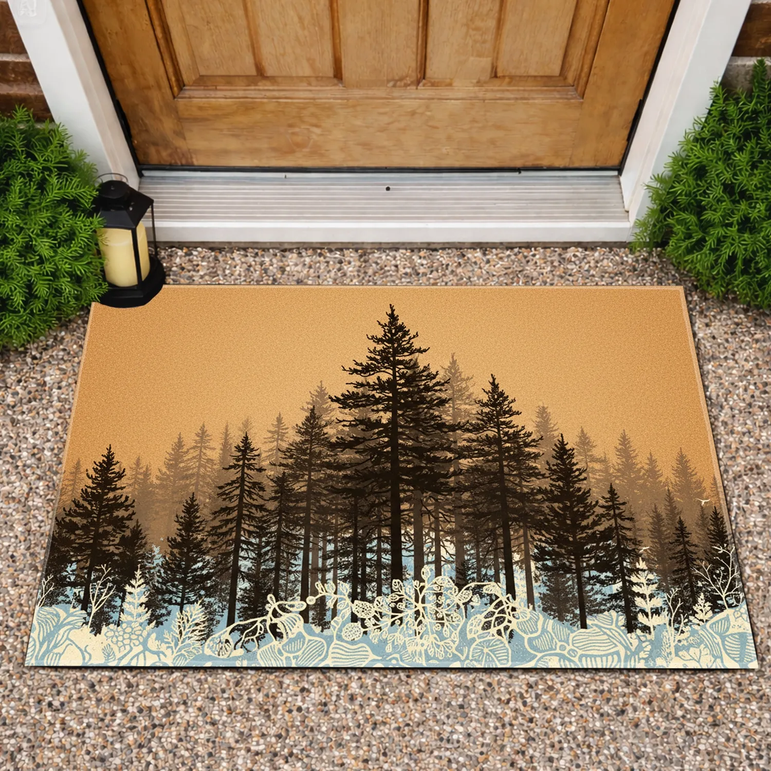 Deep Forest Line Pine Fir Tree Silhouettes - Nature Lover Outdoor Decor Gift Doormat - 1