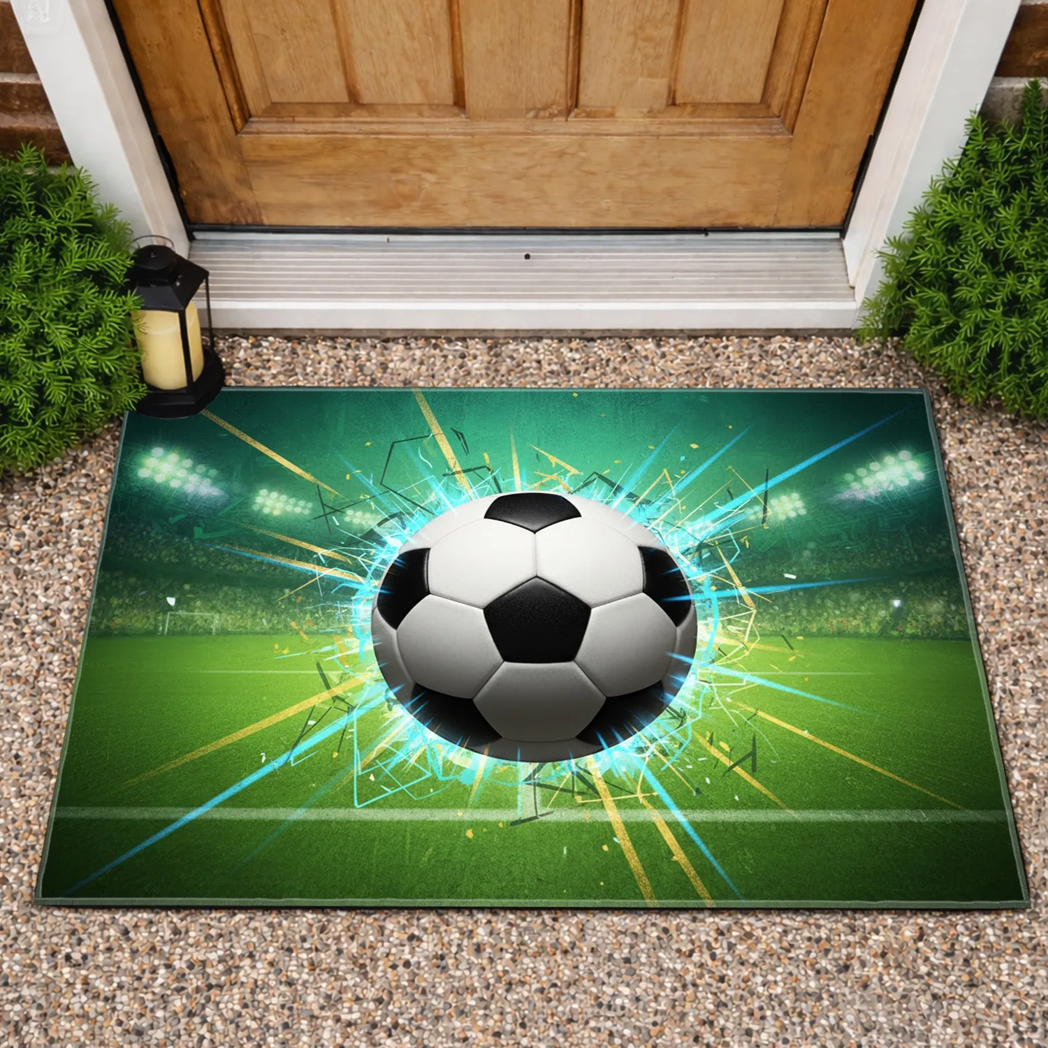 Soccer Ball Goal Netting Pitch - Sports Fan Home Decor Gift for Soccer Player Doormat - 1