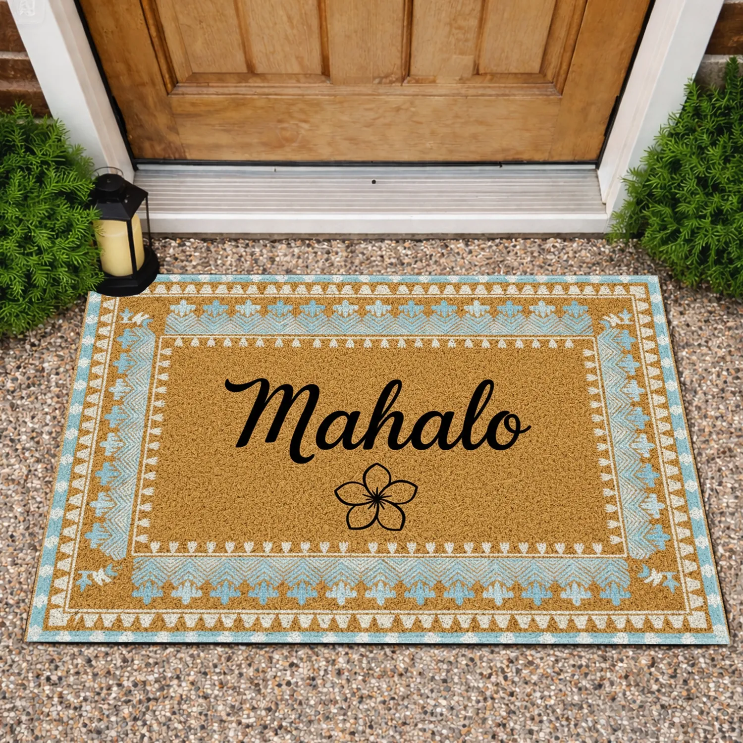 Mahalo Plumeria Geometric Woven Tapestry Golden Brown - Tropical Home Decor Gift Doormat - 1