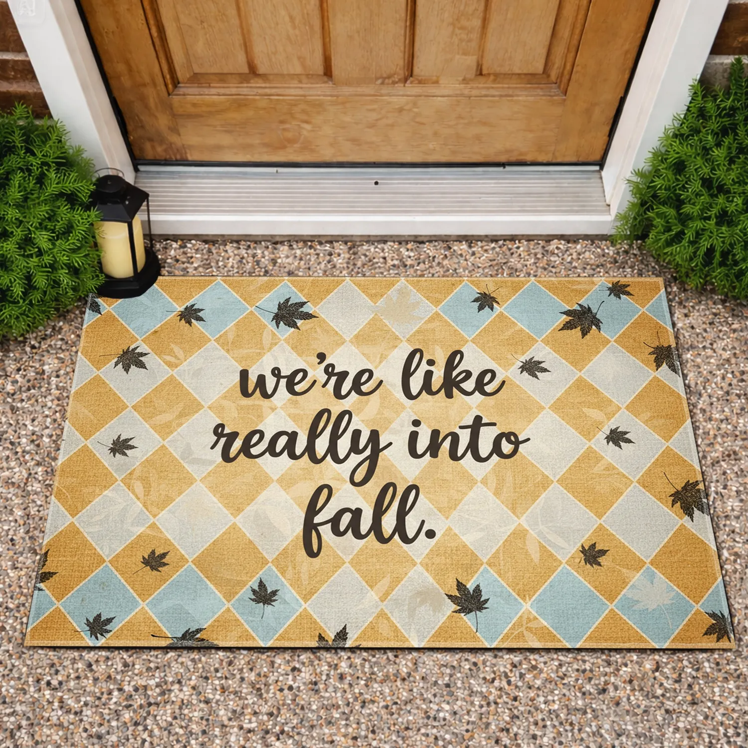 Autumn Leaves Cursive Text - Seasonal Fall Welcome Home Decor Doormat - 1
