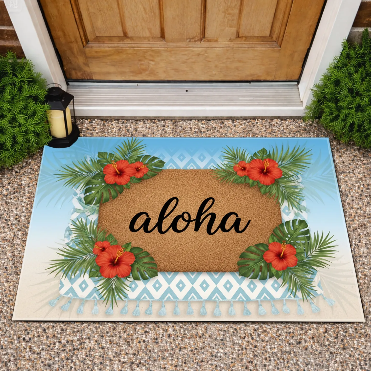 Aloha Tropical Palm Hibiscus - Home Decor Gift Doormat - 1