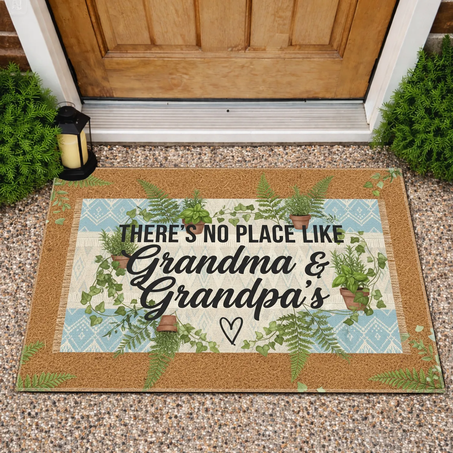 No Place Like Grandma & Grandpa's Heart Botanical - Grandparents Home Decor Gift Doormat - 1