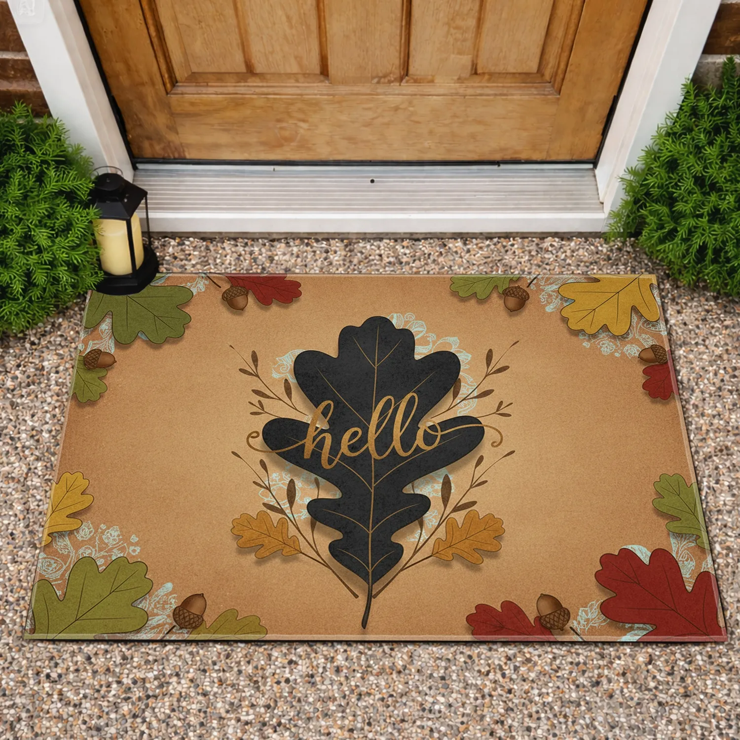 Hello Oak Leaf Acorns Twigs - Fall Welcome Home Decor Doormat - 1