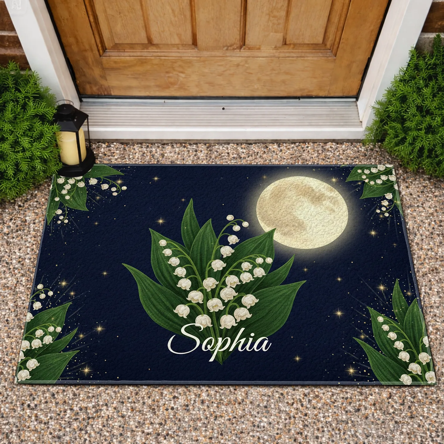Custom Family Name Lily of the Valley Moon - Personalized Gift Doormat - 1