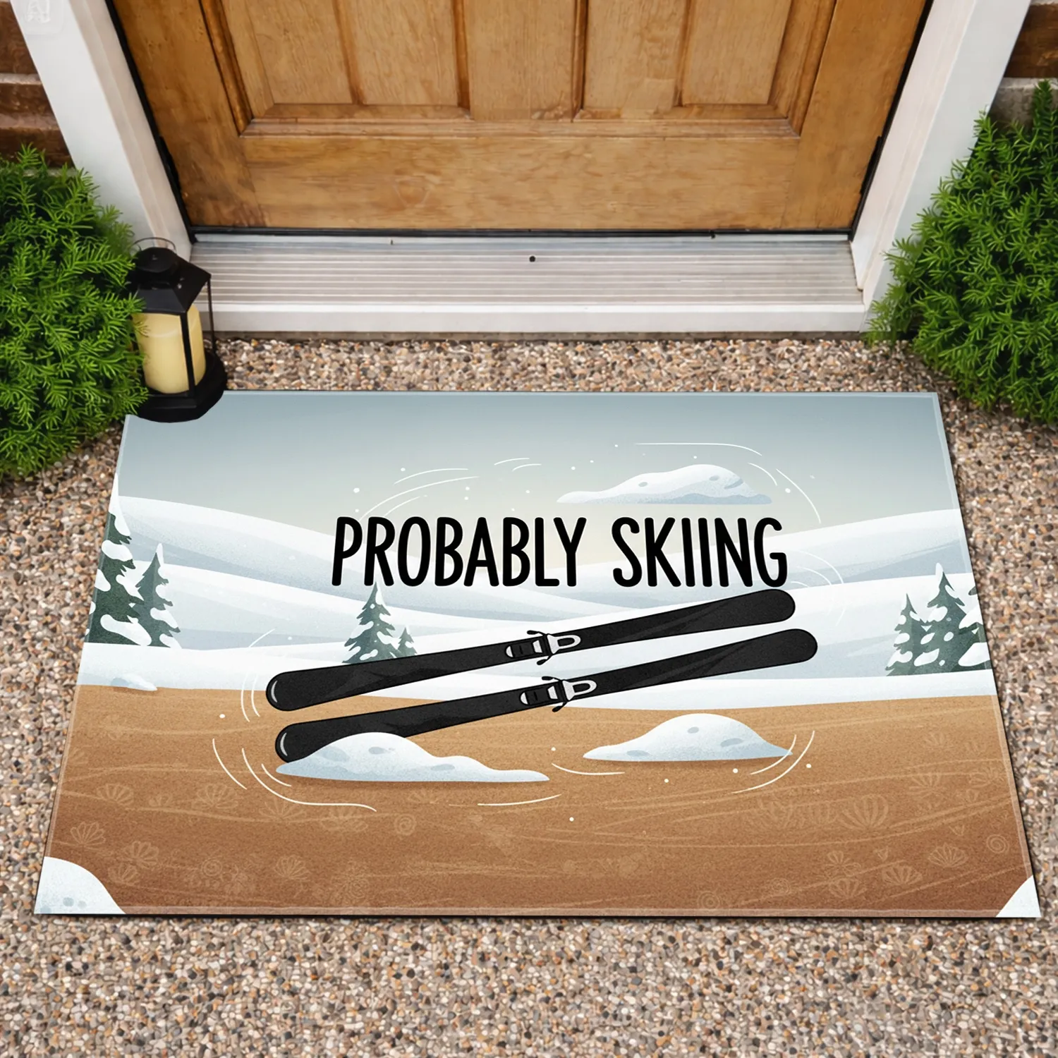 Probably Skiing Alpine Skis Winter Landscape - Ski Lover Outdoor Decor Doormat - 1