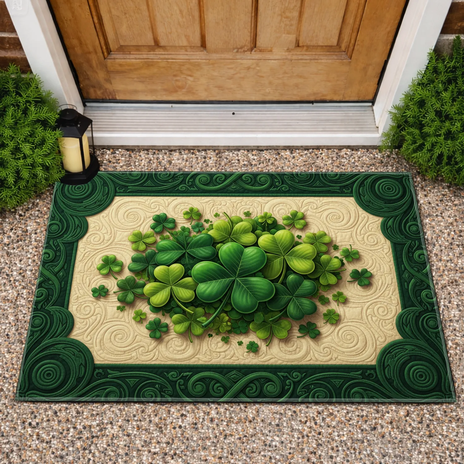 Shamrocks Four-Leaf Clover Garden Decor Irish Heritage Gift Doormat - 1