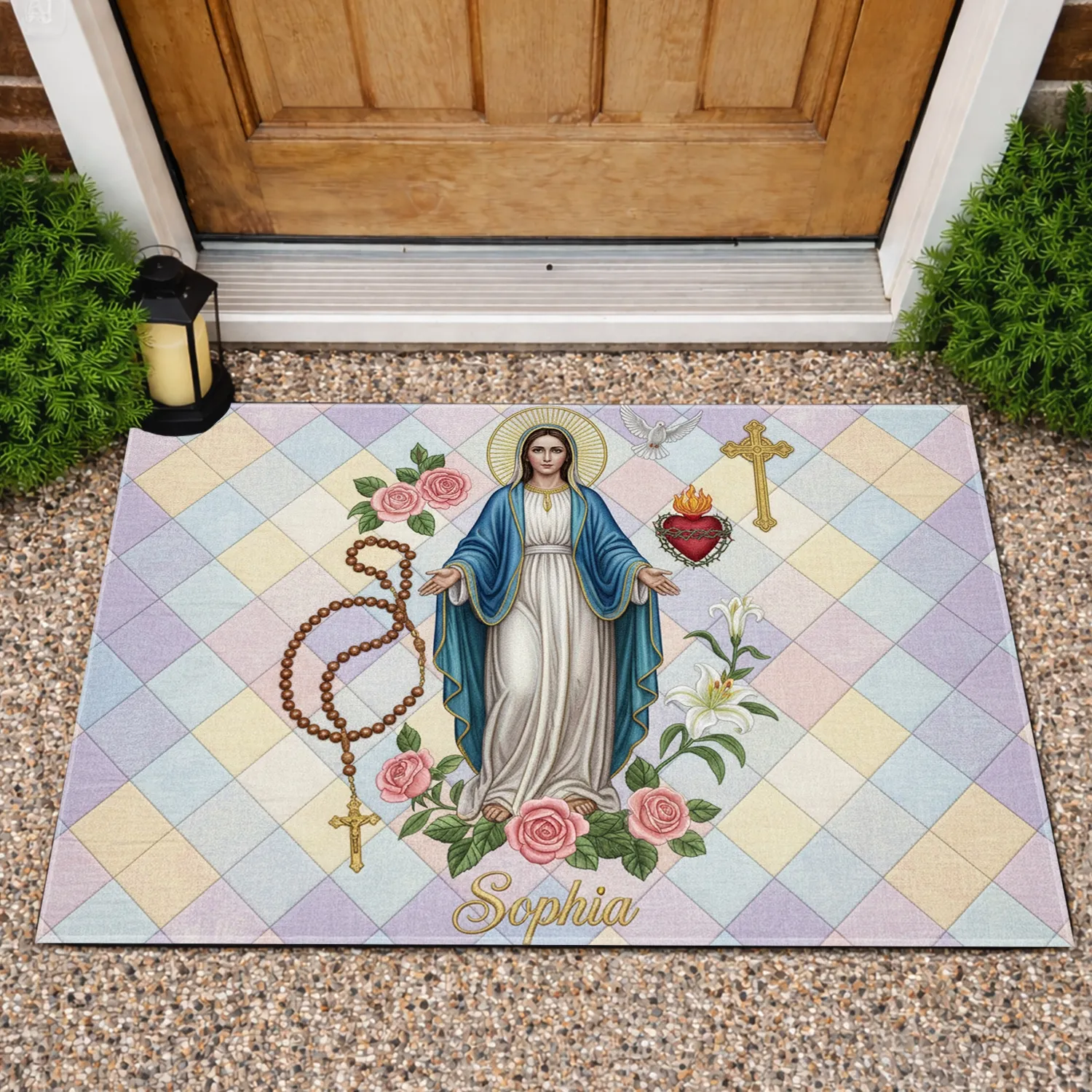 Virgin Mary Sophia Sacred Heart Rosary - Faith Home Decor Gift Doormat - 1
