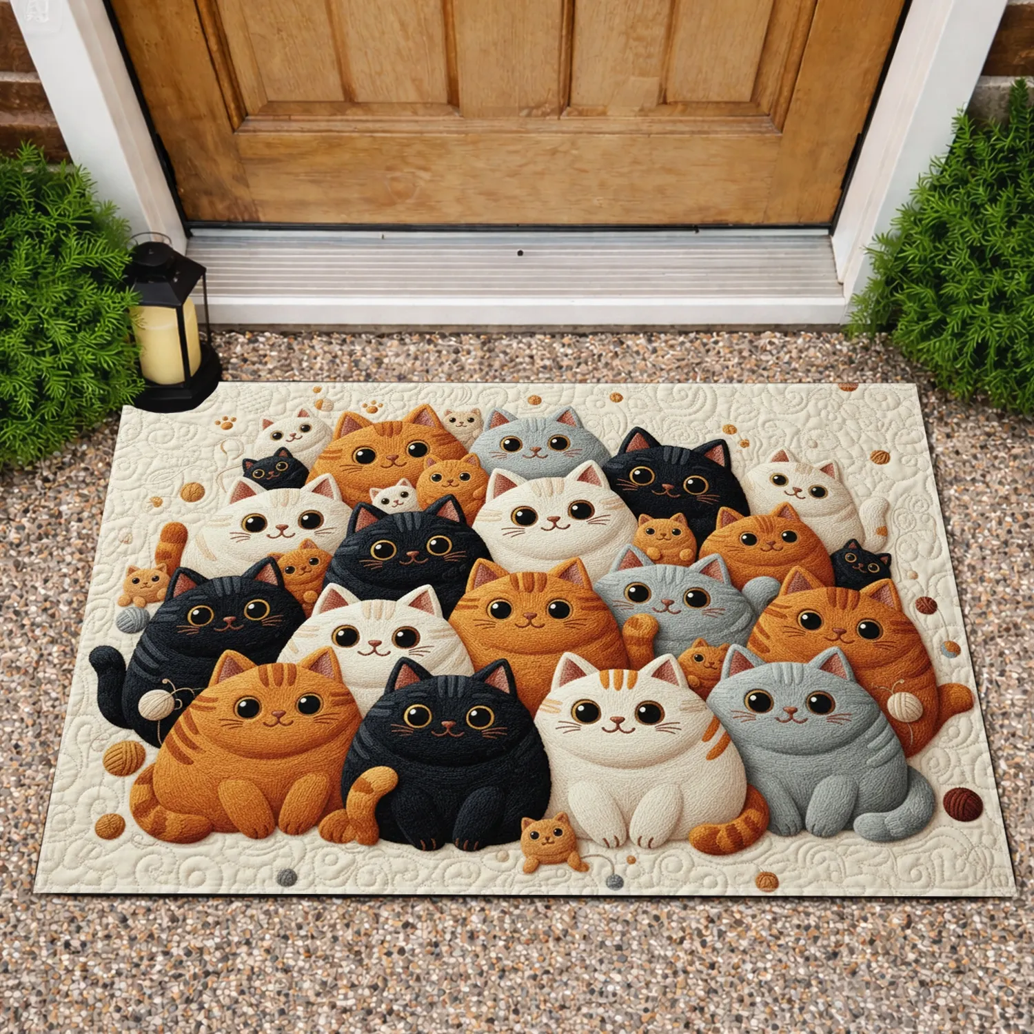 Dense Fluffy Round Cats Large Eyes - Home Decor Gift for Cat Lover Doormat - 1