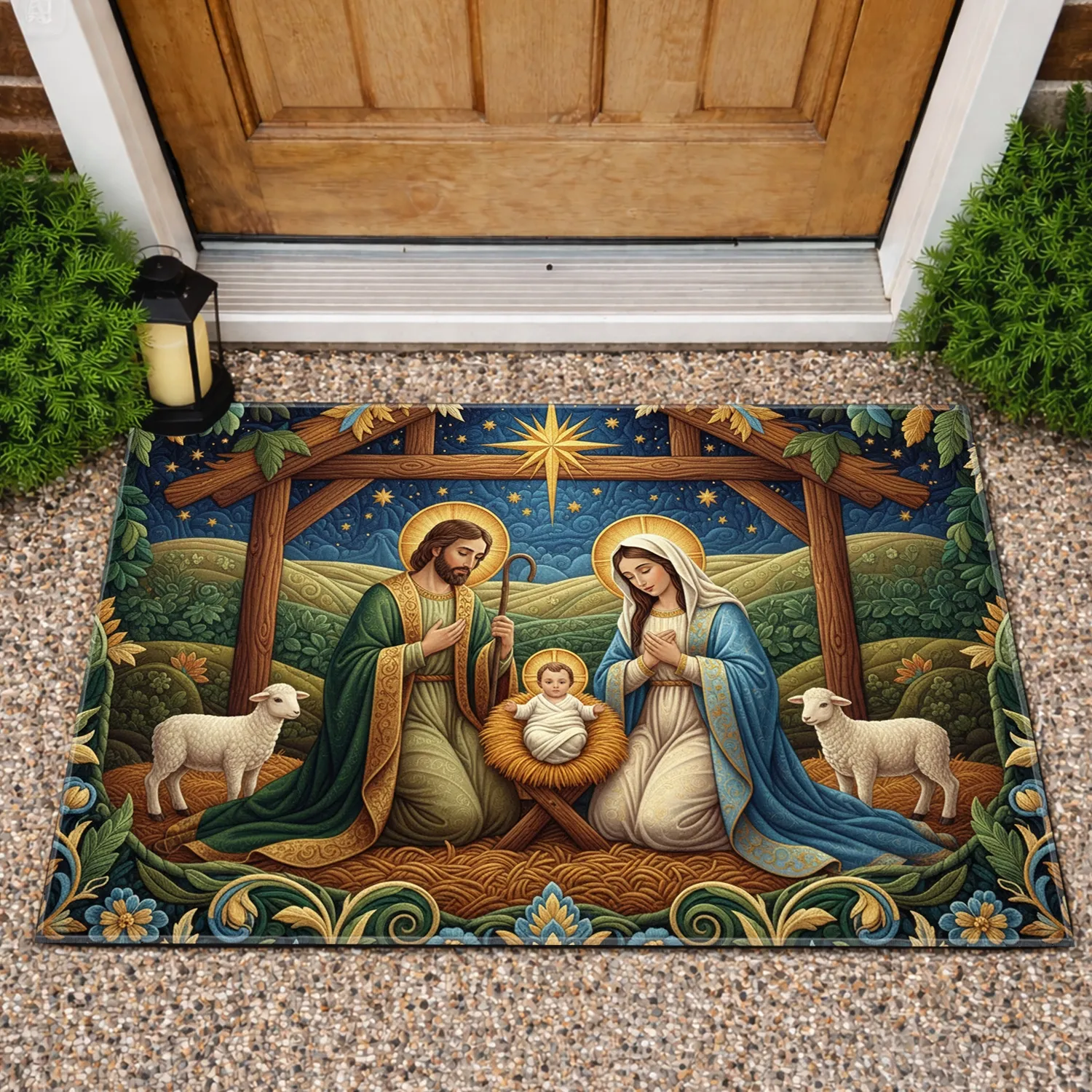 Holy Family Nativity Scene Baby Jesus Manger - Christmas Religious Home Decor Gift Doormat - 1