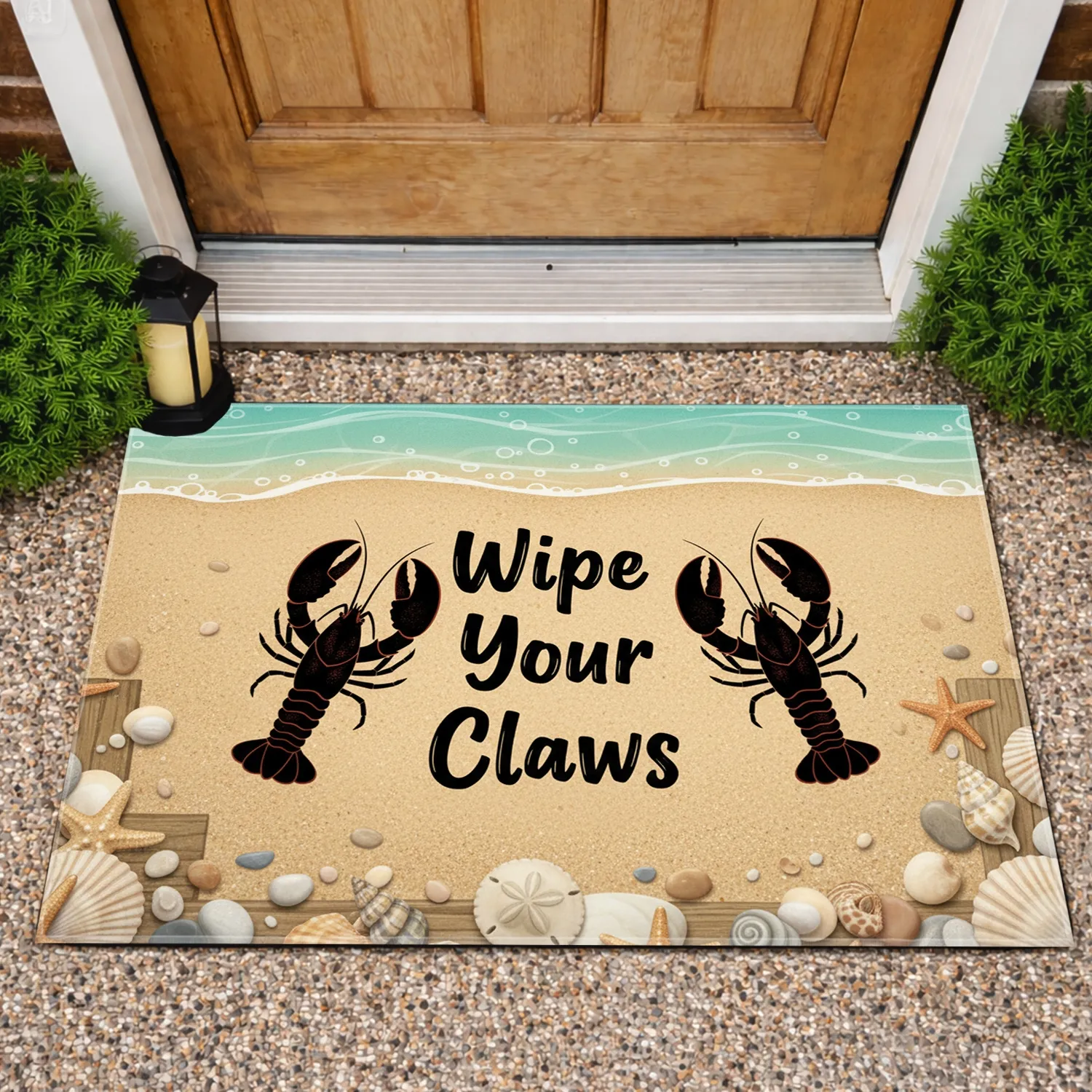 Wipe Your Claws Lobster Seashell Beach - Coastal Home Decor Gift for Beach Lovers Doormat - 1