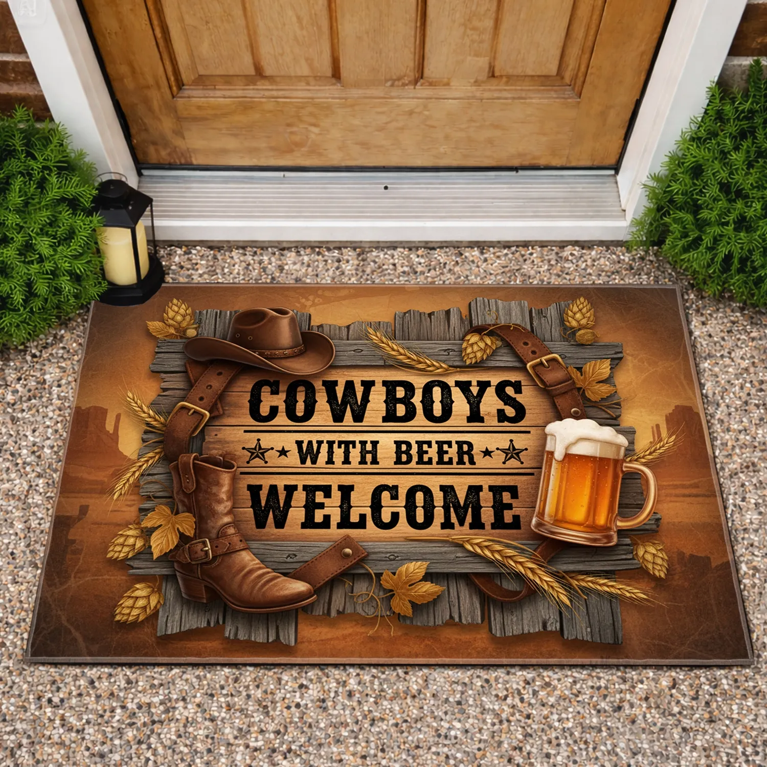 Western Saloon Beer Mug Cowboys Welcome - Rustic Bar Decor for Beer Lovers Doormat - 1