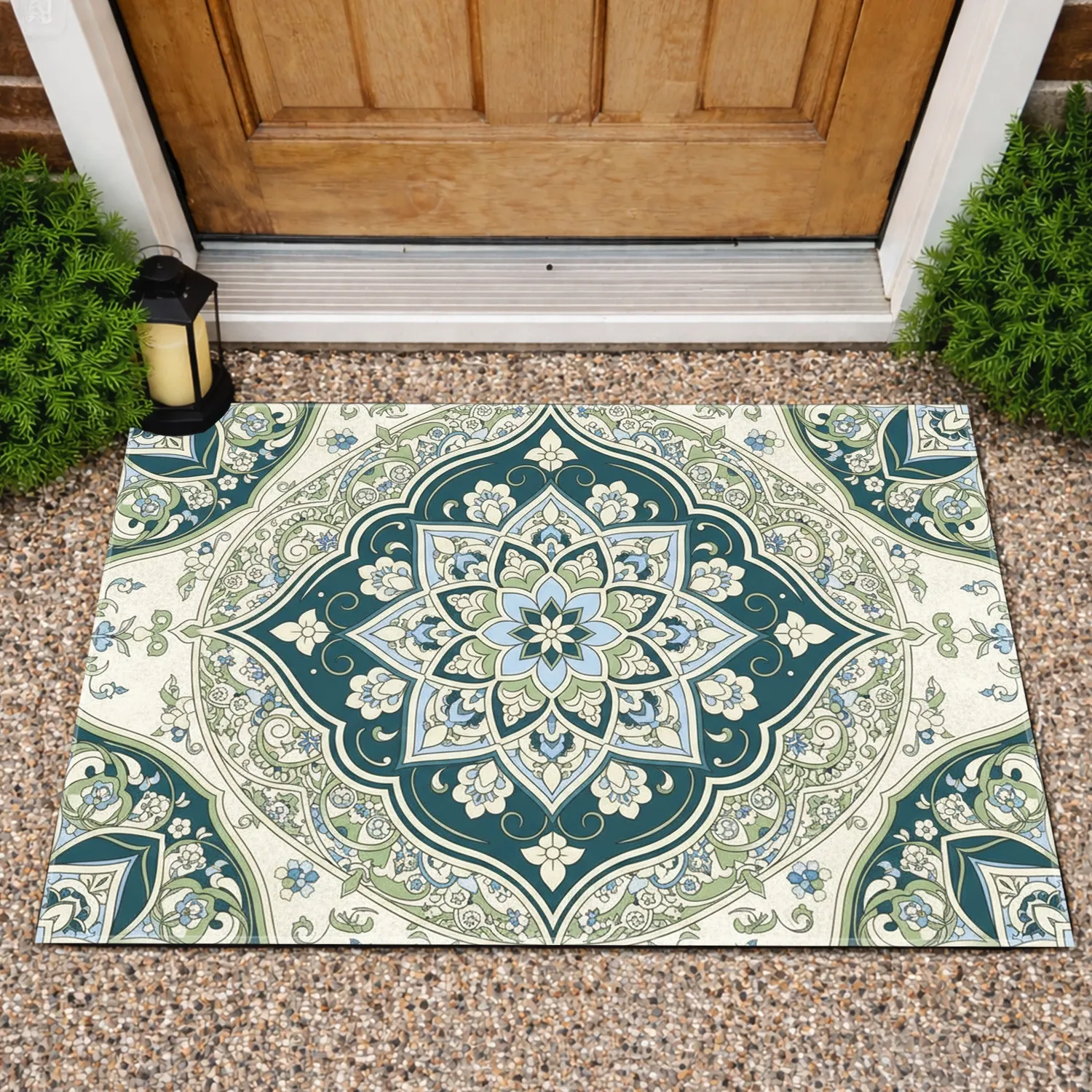 Persian Tile Floral Medallion Geometric Ogee Frame Scrolling Rosettes - Home Decor Gift Doormat - 1