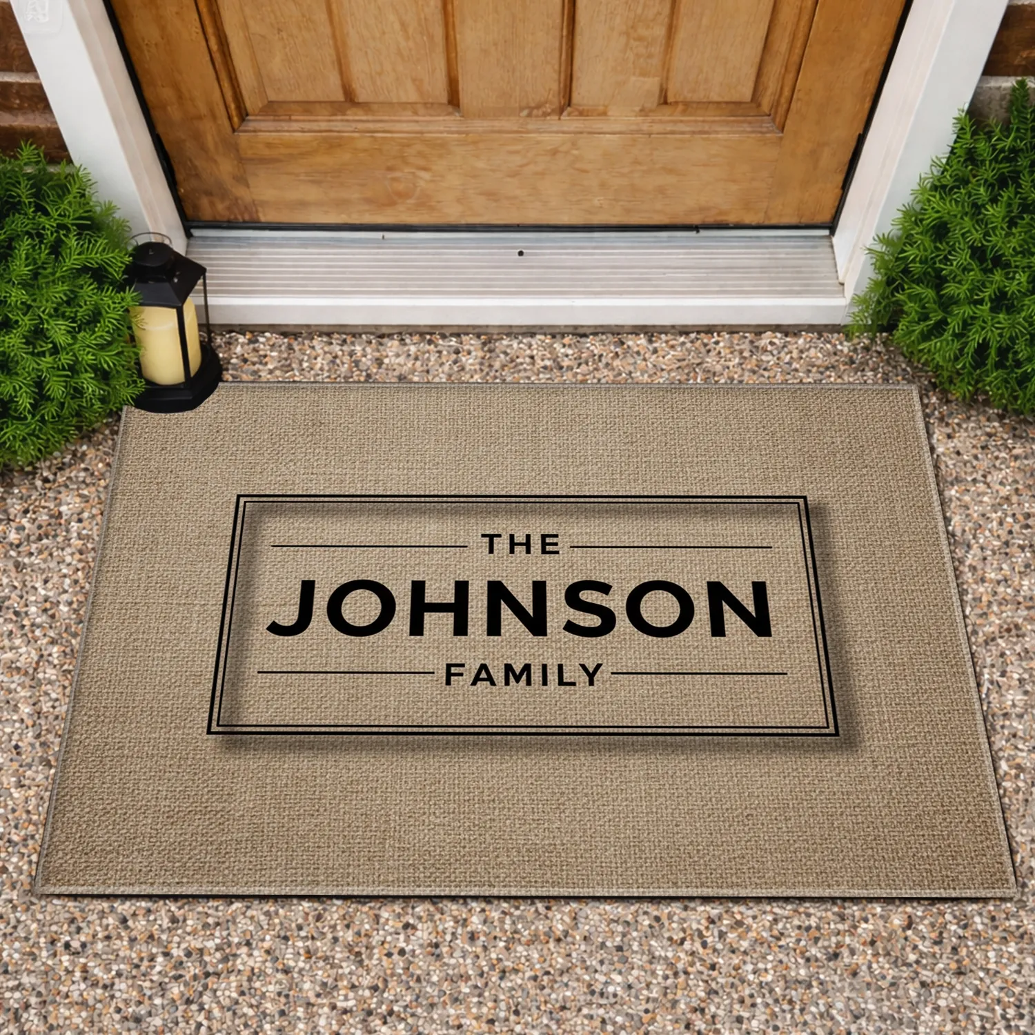 Custom Family Name Rustic Textured Material - Elegant Farmhouse Decor Gift Doormat - 1