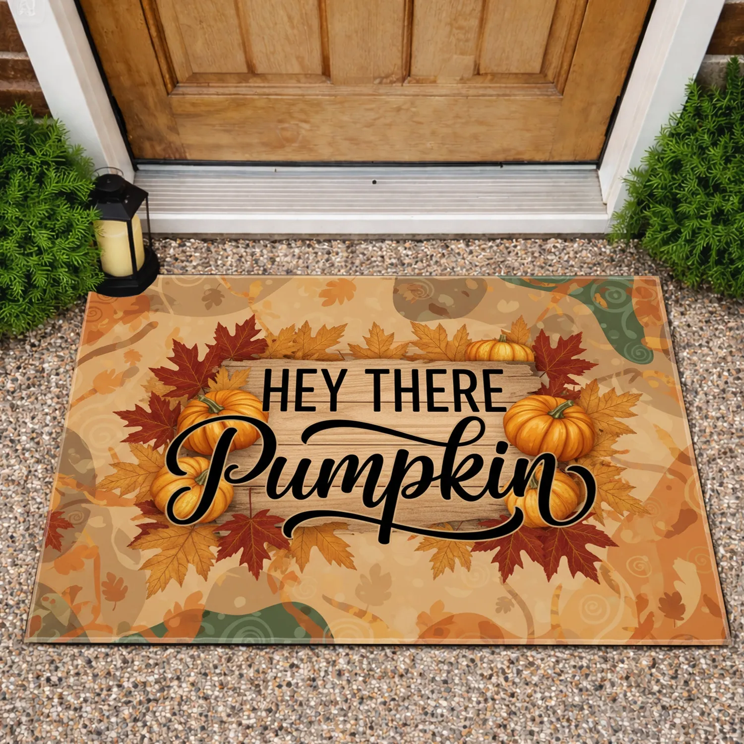 Hey There Pumpkin Autumn Leaves Gourds - Fall Home Decor Doormat - 1