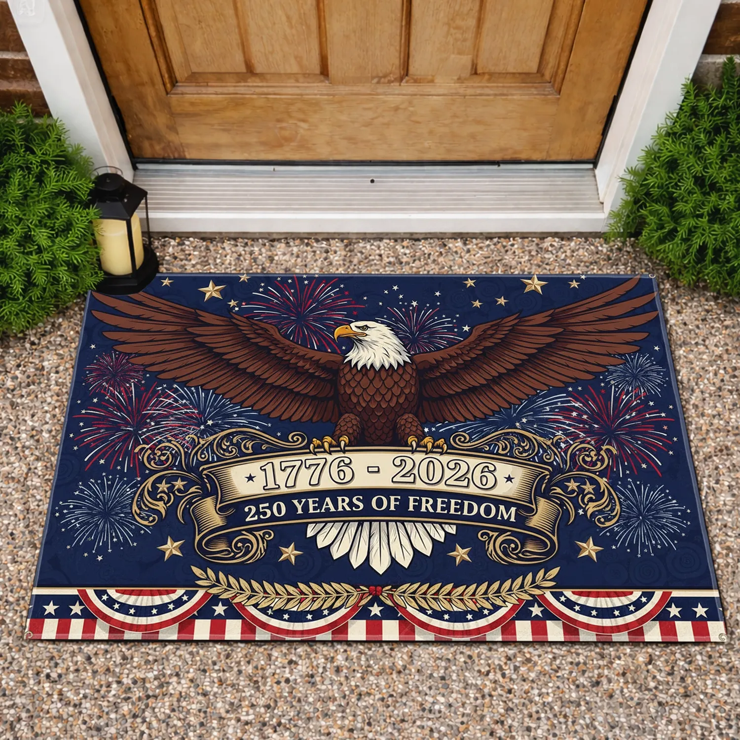 Bald Eagle American Flag 1776-2026 USA 250 Years Freedom Patriotic Display Doormat - 1
