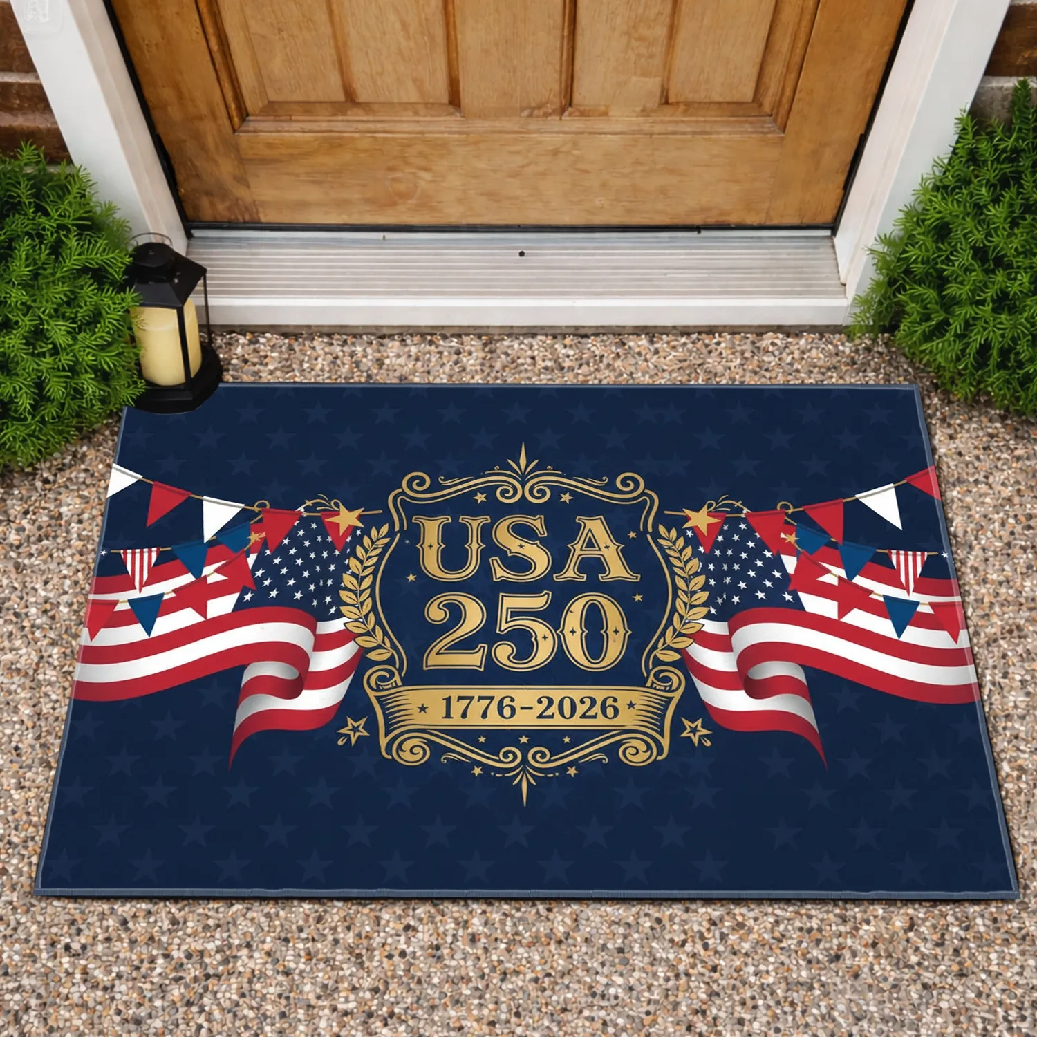 USA 250 Patriotic American Flag Bunting 1776-2026 - America's 250th Anniversary Doormat - 1