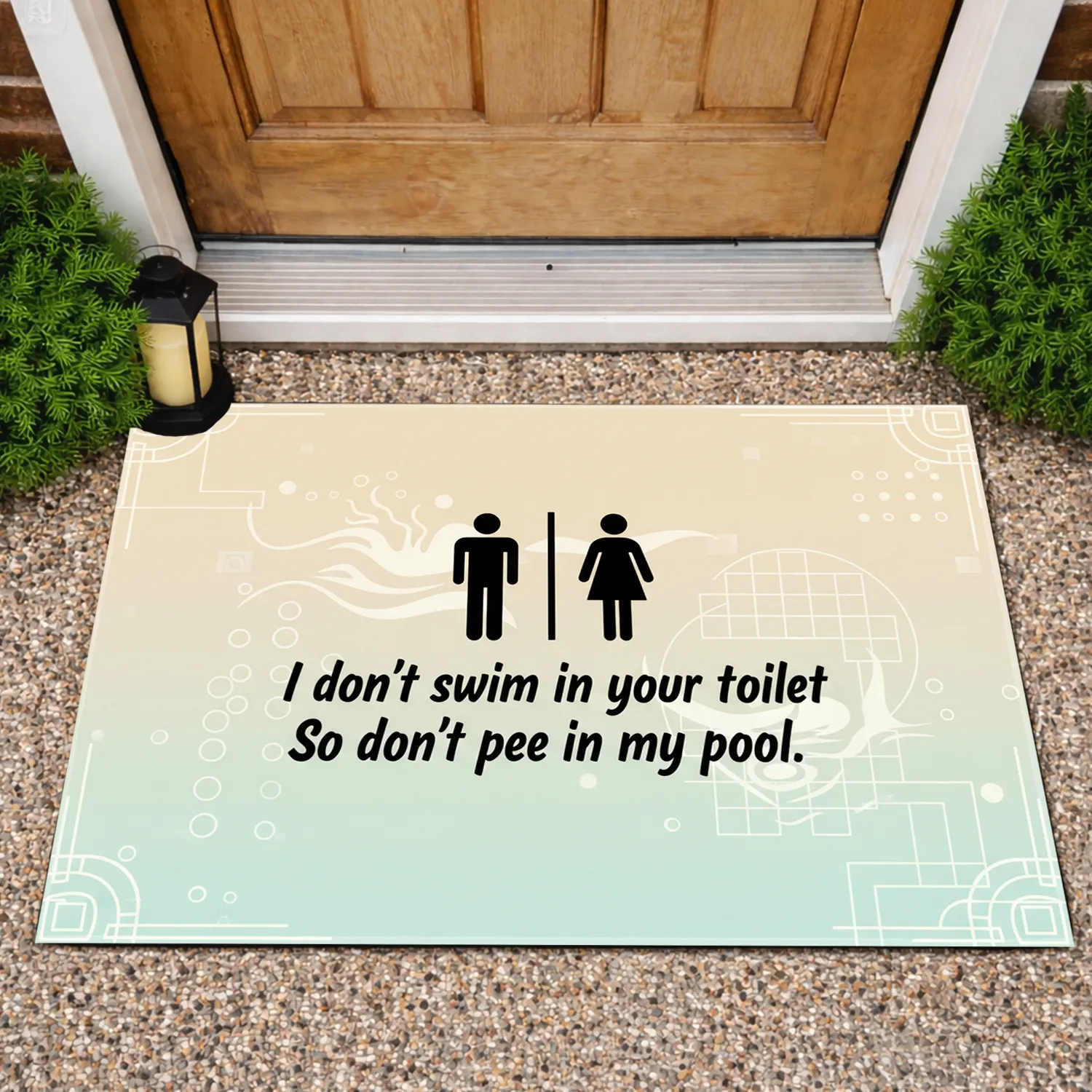 Male Female Restroom Symbols Funny 'Don't Pee In My Pool' Quote - Outdoor Decor Gift Doormat - 1