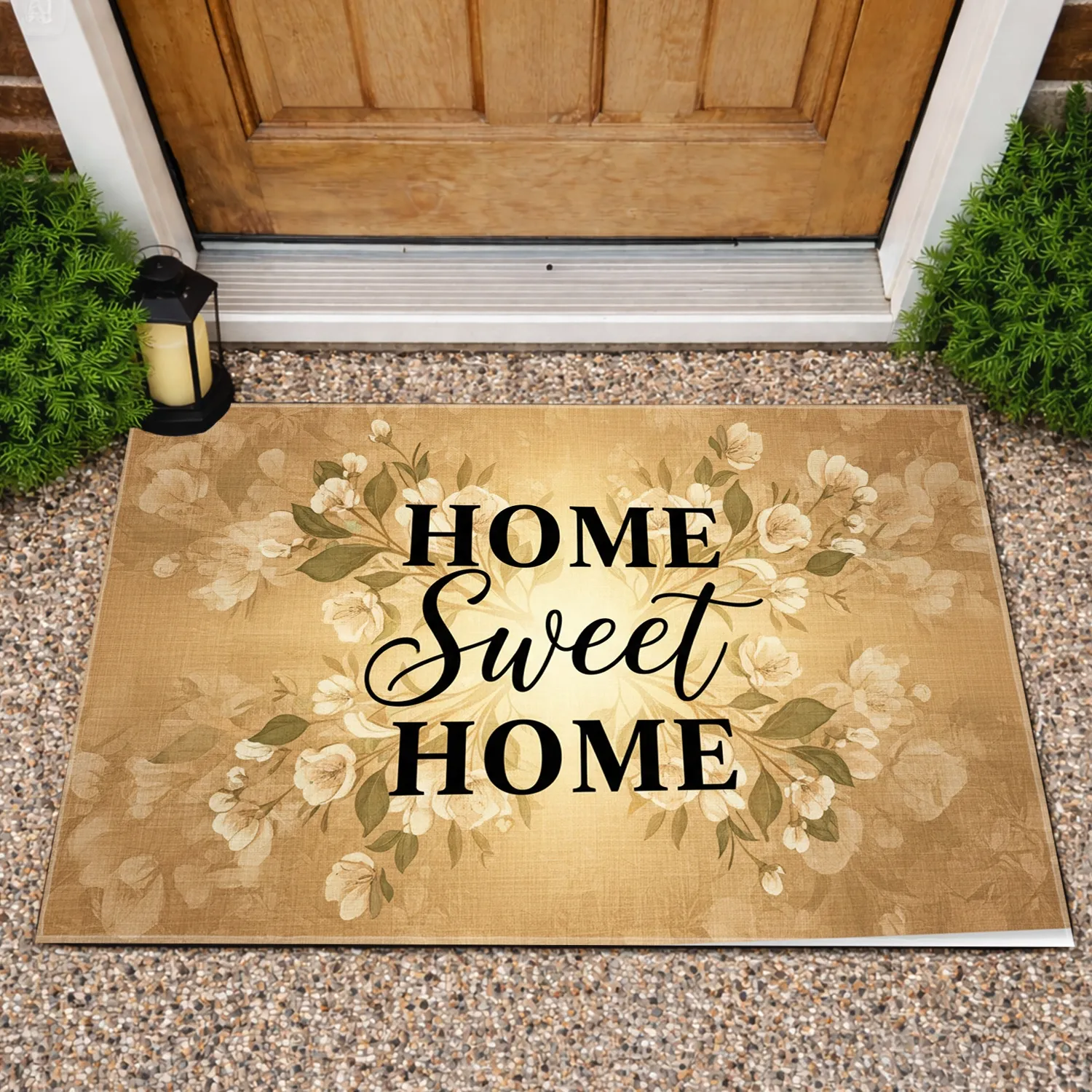 Home Sweet Home Floral Leaves - Housewarming Home Decor Gift Doormat - 1