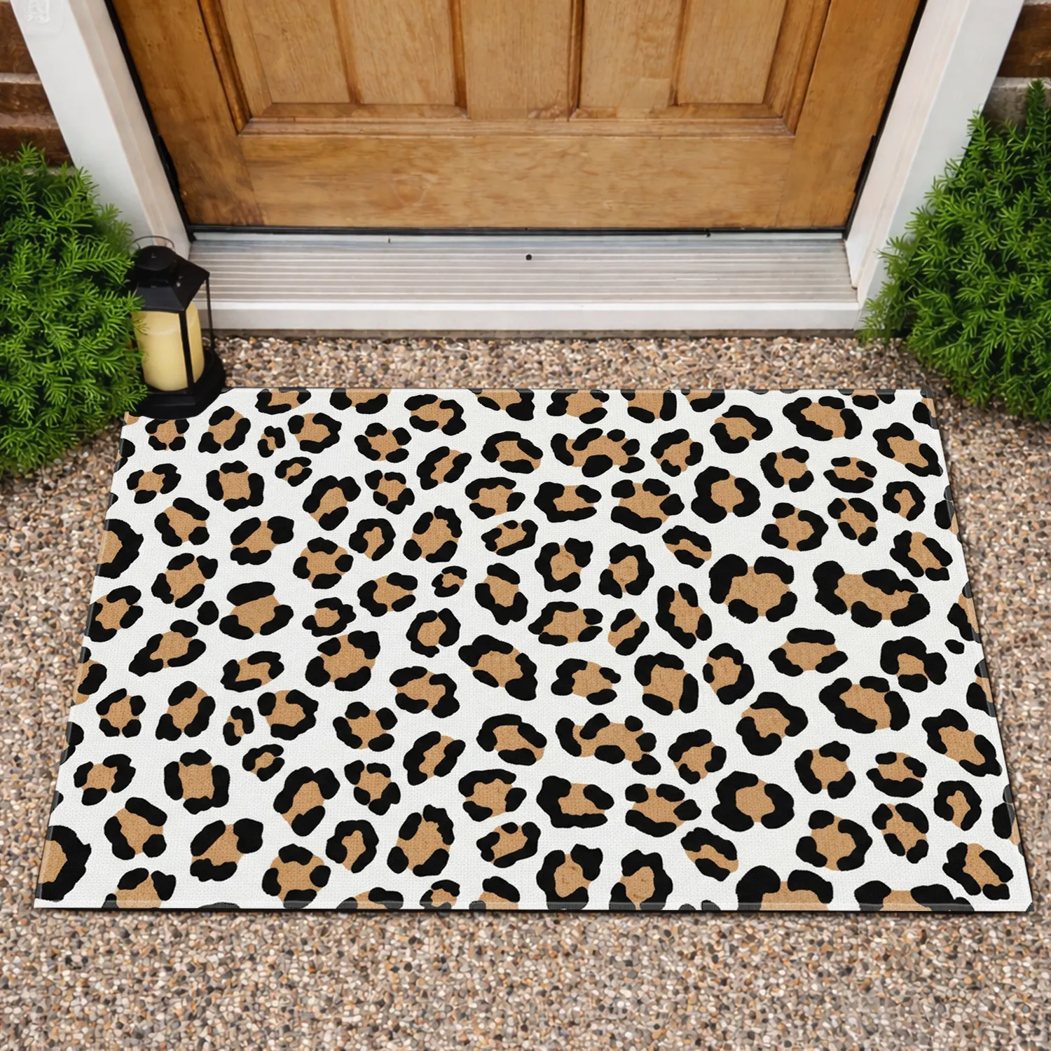 Irregular Black Rosettes Warm Tan-Brown Leopard Spots - Wildlife Lover Home Decor Gift Doormat - 1