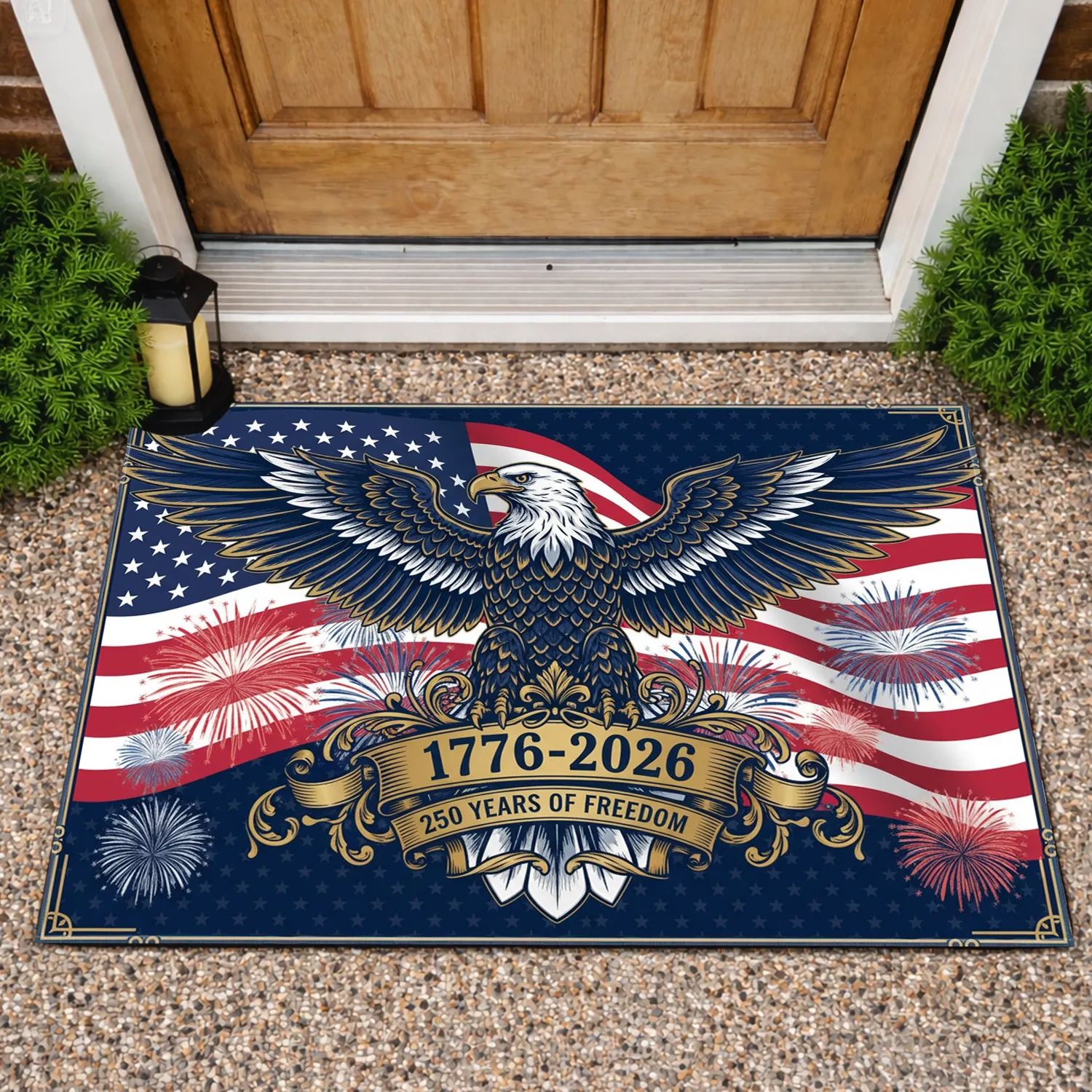 Bald Eagle American Flag 1776-2026 - USA 250th Anniversary Gift for Veterans Doormat - 1