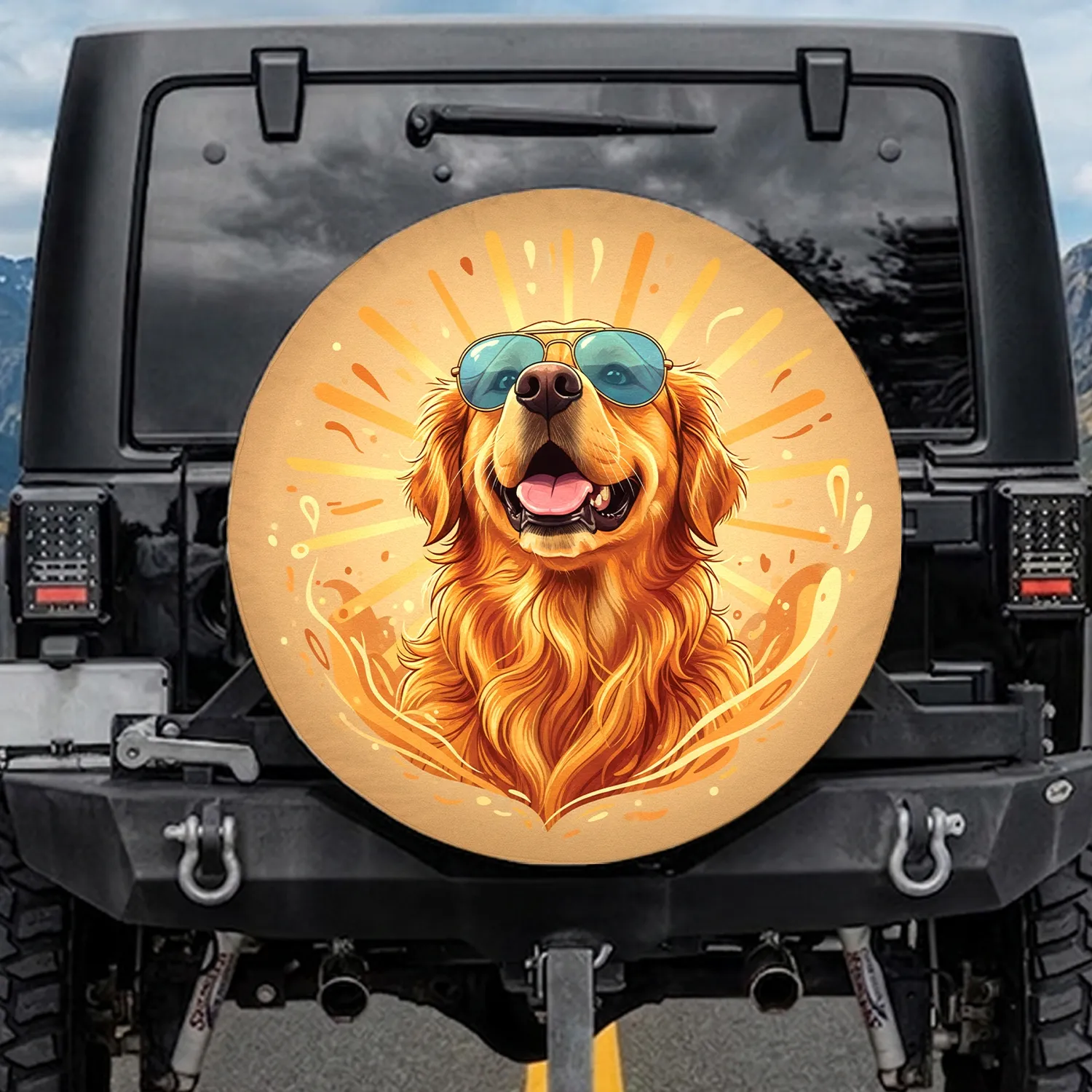 Golden Retriever Dog Aviator Sunglasses with Sun Rays - Dog Lover Gift for Dog Owners Spare Tire Cover - 1