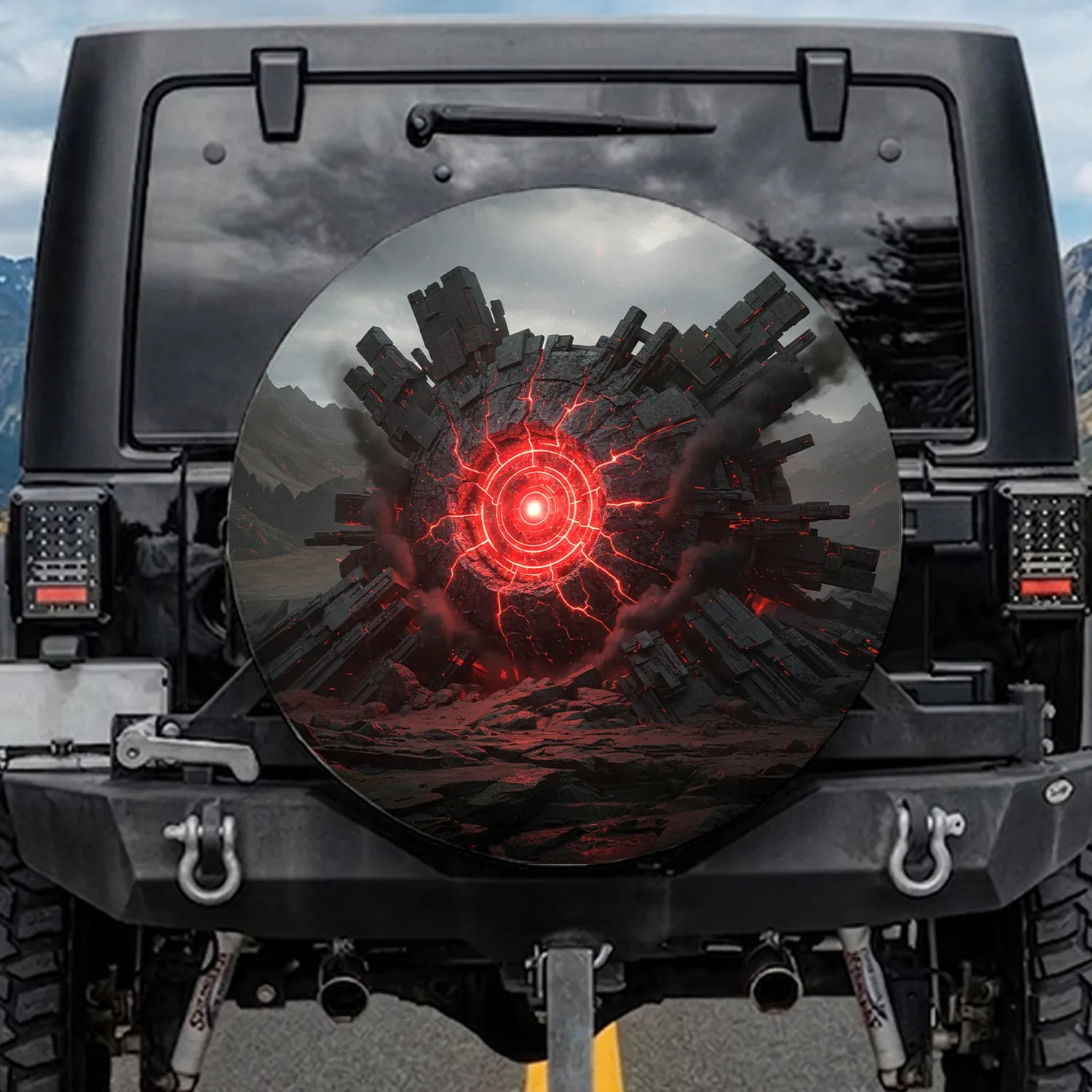 Craggy Glowing Industrial Core Fractured Formations - Adventure Lover Gift Spare Tire Cover - 1