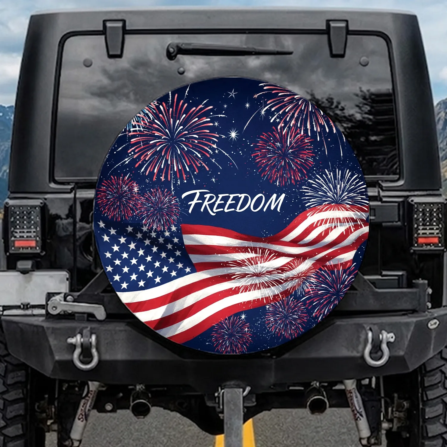 American Flag Fireworks Night Sky Independence Day Celebration Gift for Veterans Spare Tire Cover - 1