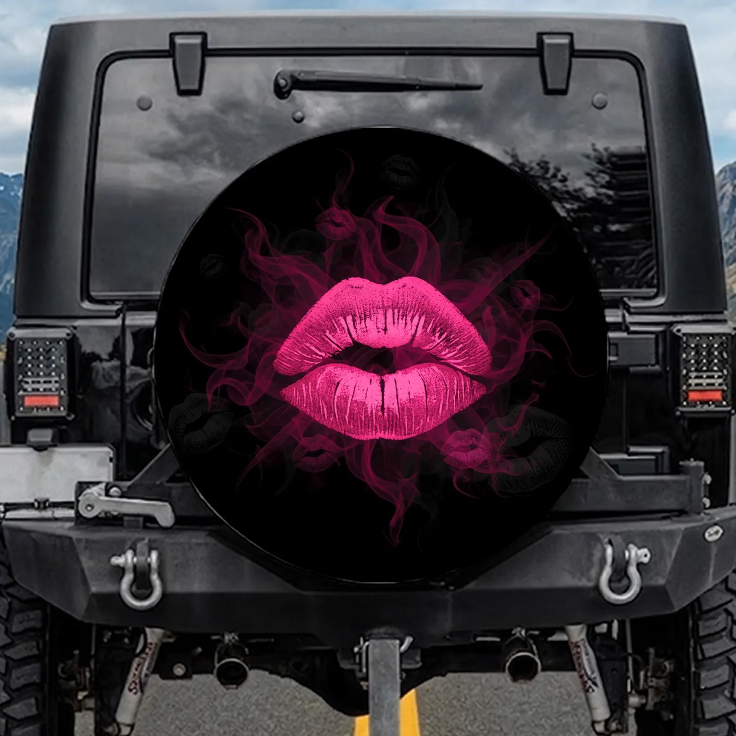 Hot Pink Kiss Mark Dark Fuchsia Smoke Swirls - Bold Style Statement Spare Tire Cover - 1