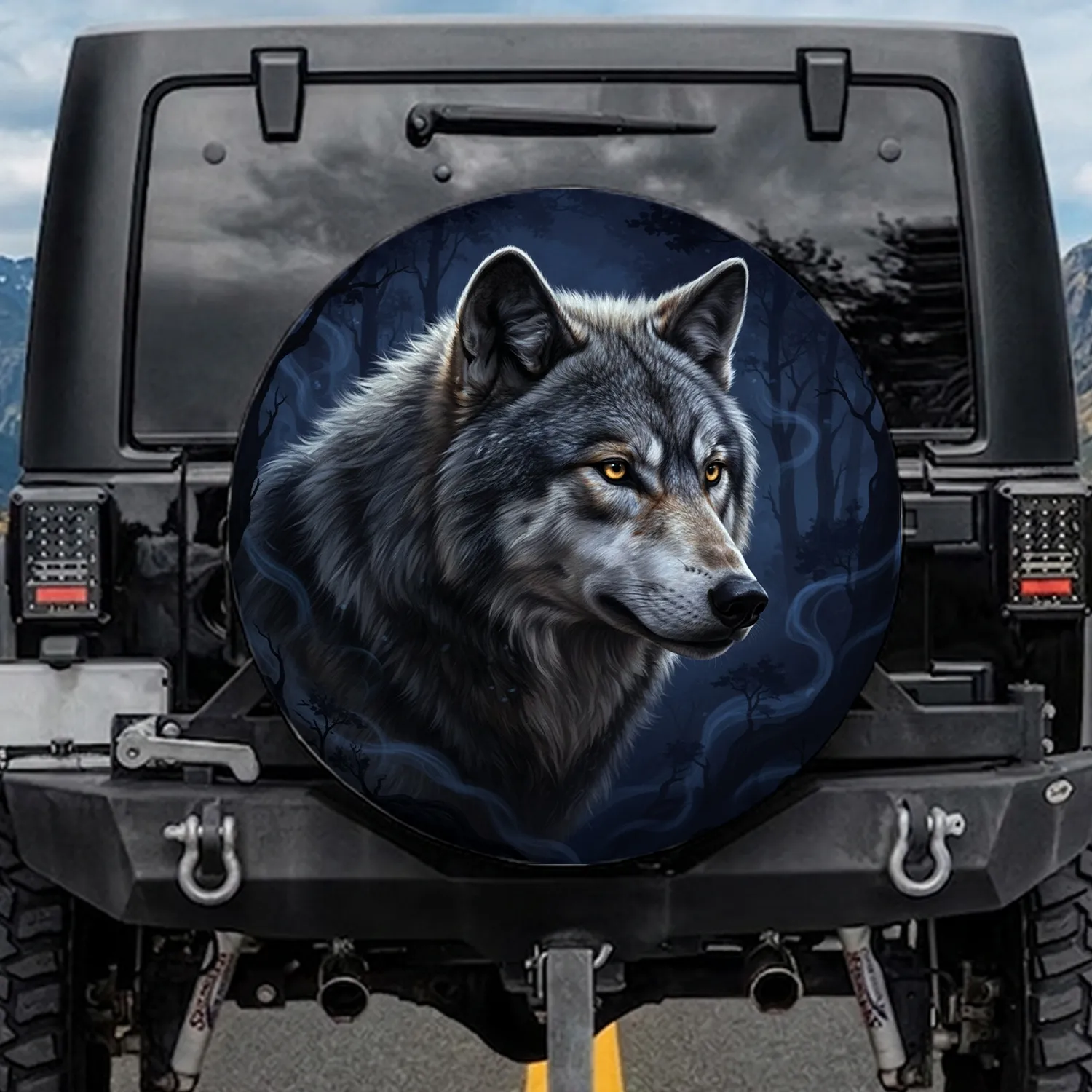 Grey Wolf Forest Night - Wildlife Lover Gift for Outdoor Adventurer Spare Tire Cover - 1