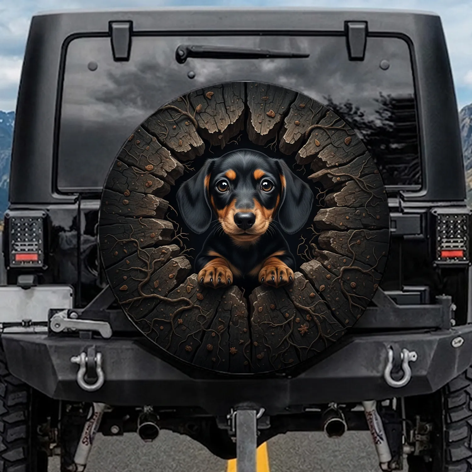 Dachshund Puppy Large Eyes Rough Earth - Outdoor Dog Lover Gift Spare Tire Cover - 1