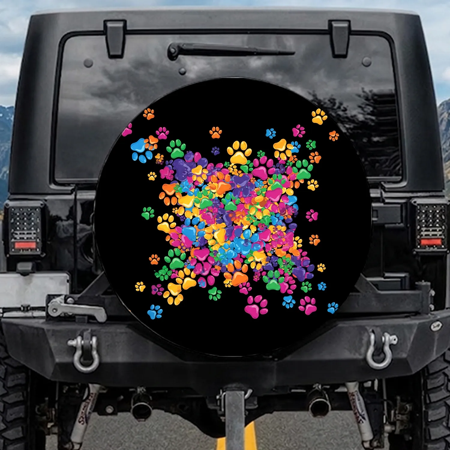 Paw Prints Varying Sizes Layered Pet Lover Gift - Outdoor Lifestyle Vehicle Accessory Spare Tire Cover - 1