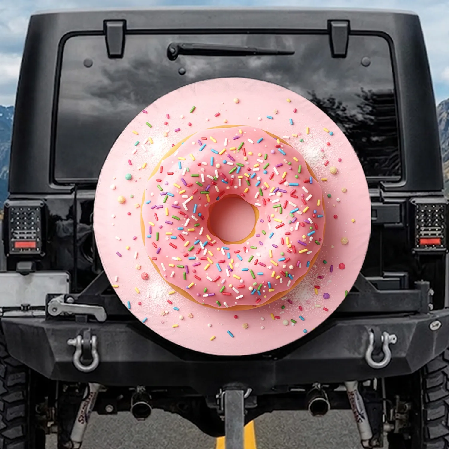 Pink Frosted Donut Multi-Colored Sprinkles Delicious Dessert Food Lover Car Decor Gift Spare Tire Cover - 1