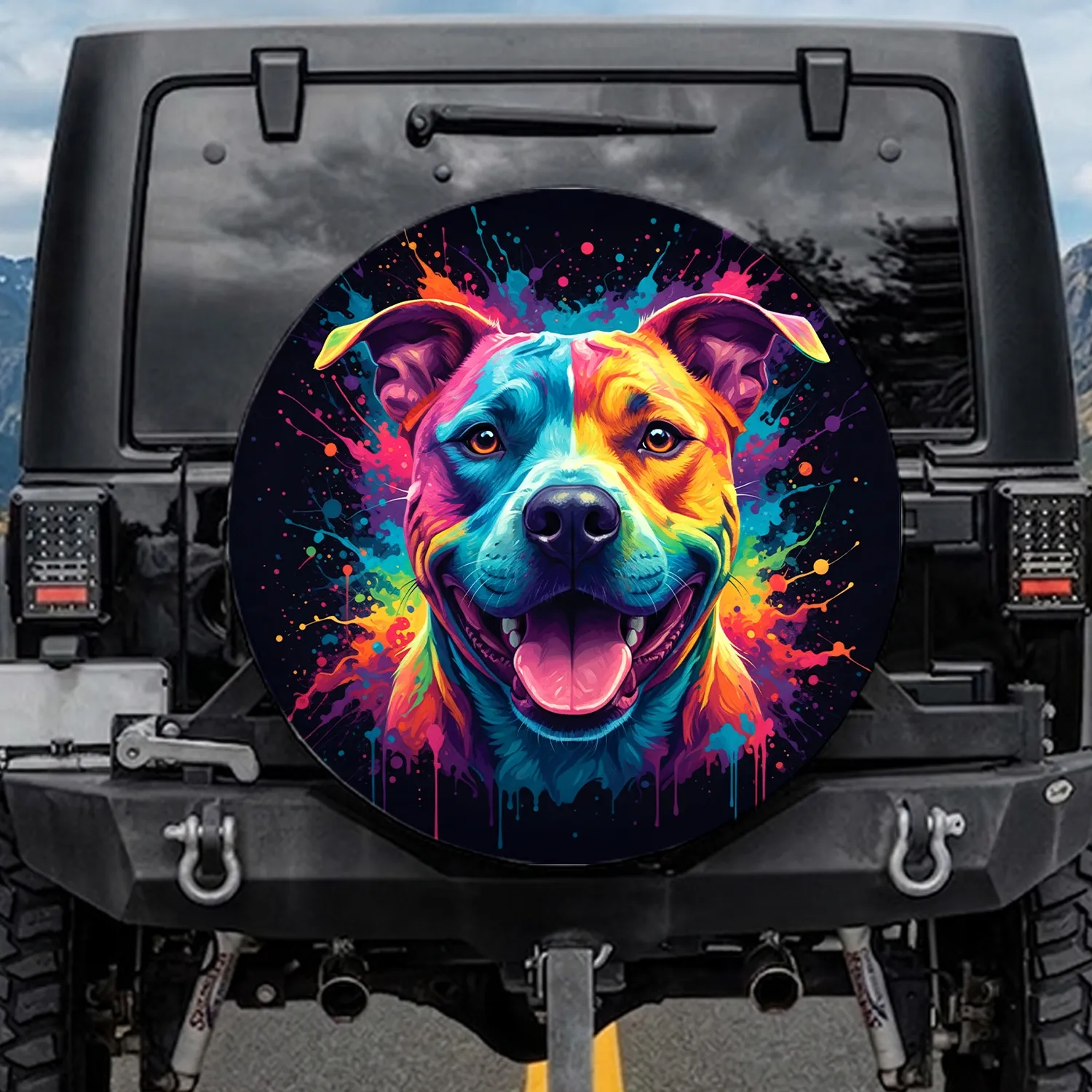 Close-up Pitbull Dog Portrait - Pitbull Lover Gift, Everyday Car Decor for Dog Owners Spare Tire Cover - 1