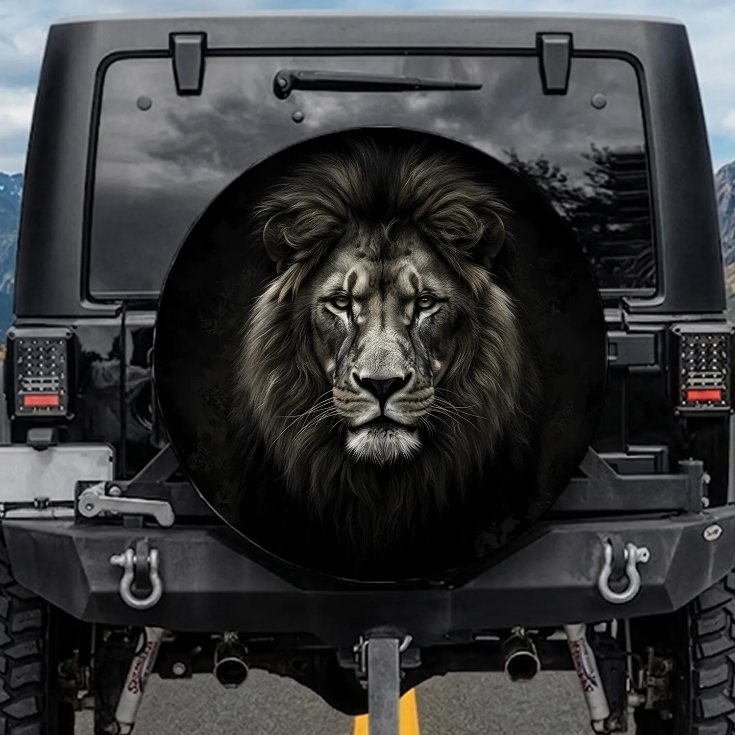 Majestic Lion Head Powerful Gaze Dark Mane - Safari Adventure Wildlife Gift Spare Tire Cover - 1
