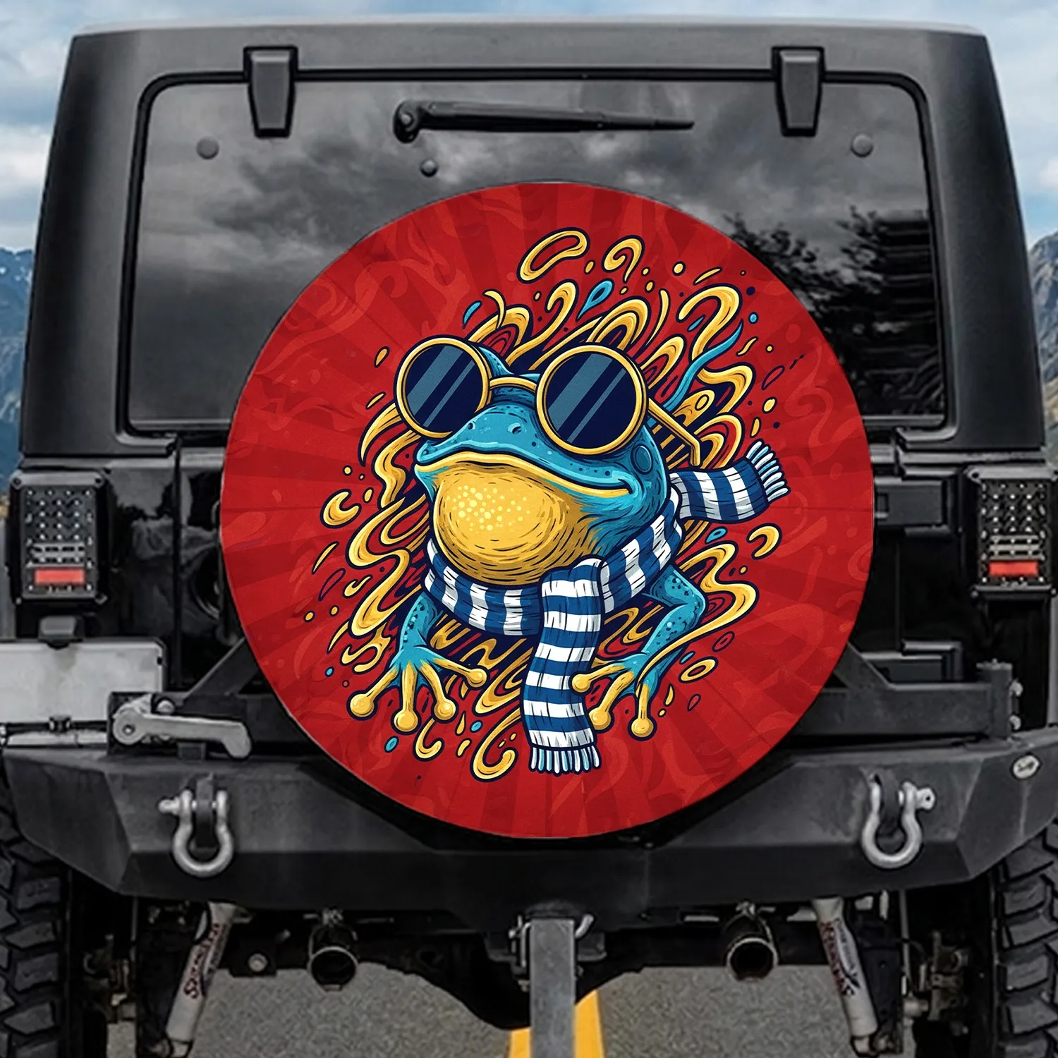Blue Frog Yellow Frame Sunglasses Scarf - Outdoor Adventure Gift for Frog Lovers Spare Tire Cover - 1