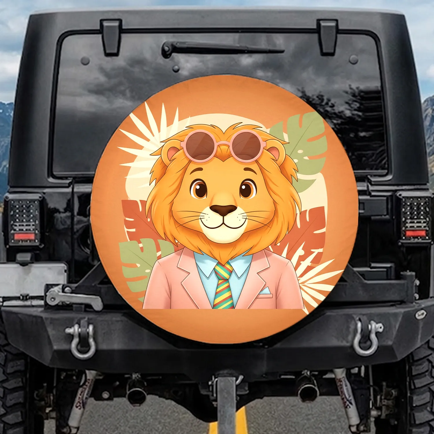 Cartoon Lion Pastel Suit Sunglasses Vacation Travel Safari Lover Gift Spare Tire Cover - 1