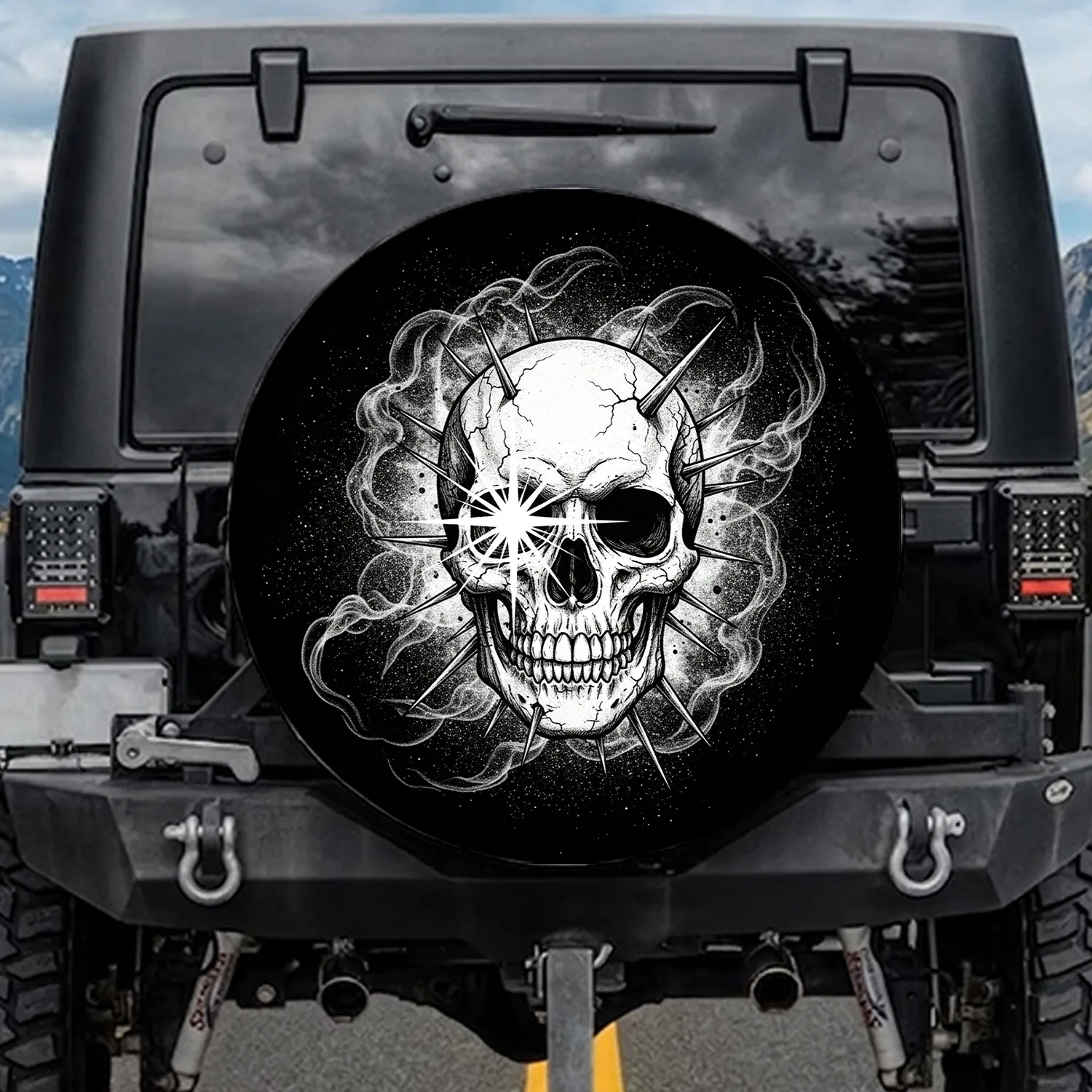 Spiked Skull Starburst Eye - Gothic Grunge Car Accessory Gift Spare Tire Cover - 1